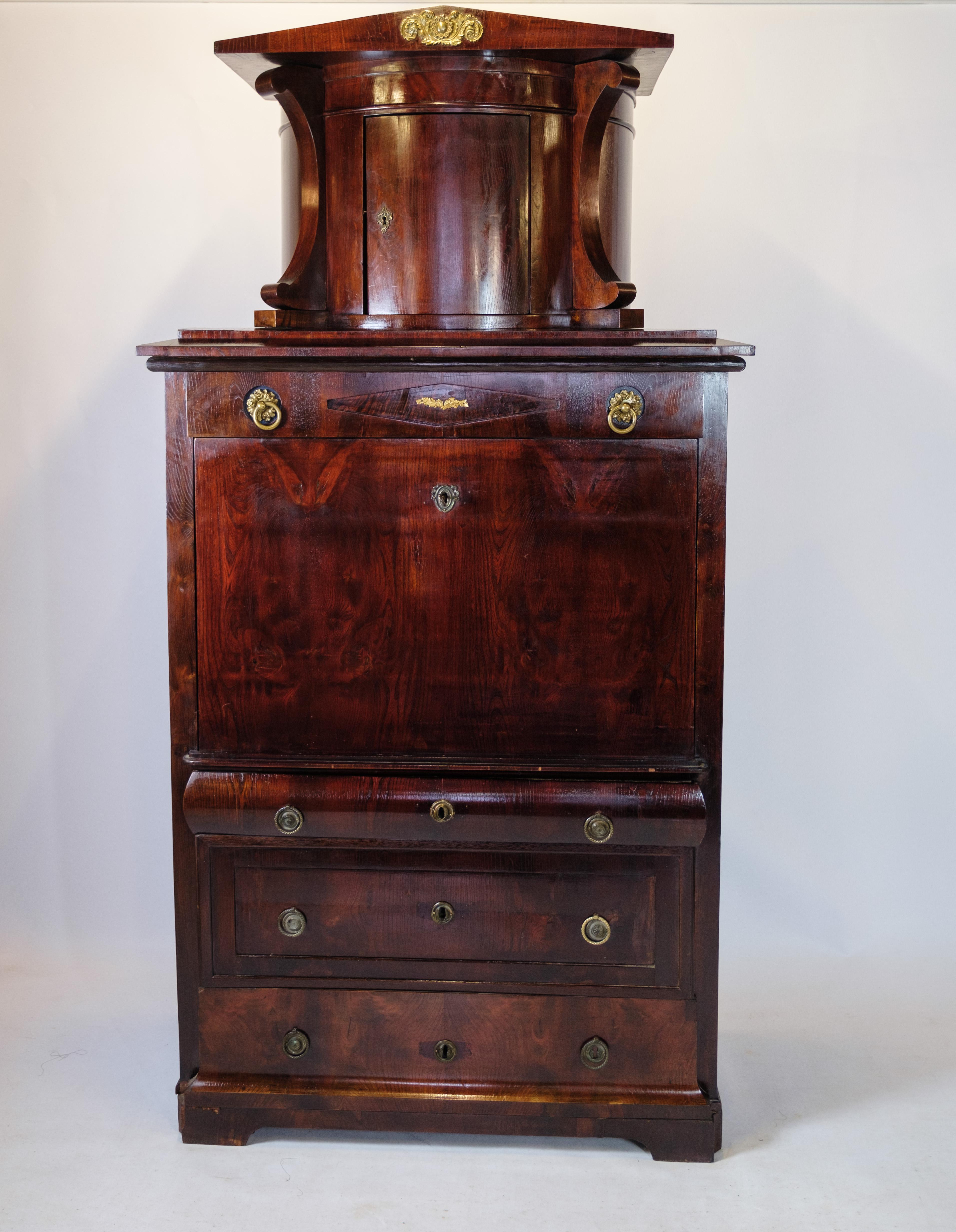 Secretary in mahogany with brass fittings and Intarsia from the 1840s For Sale 3