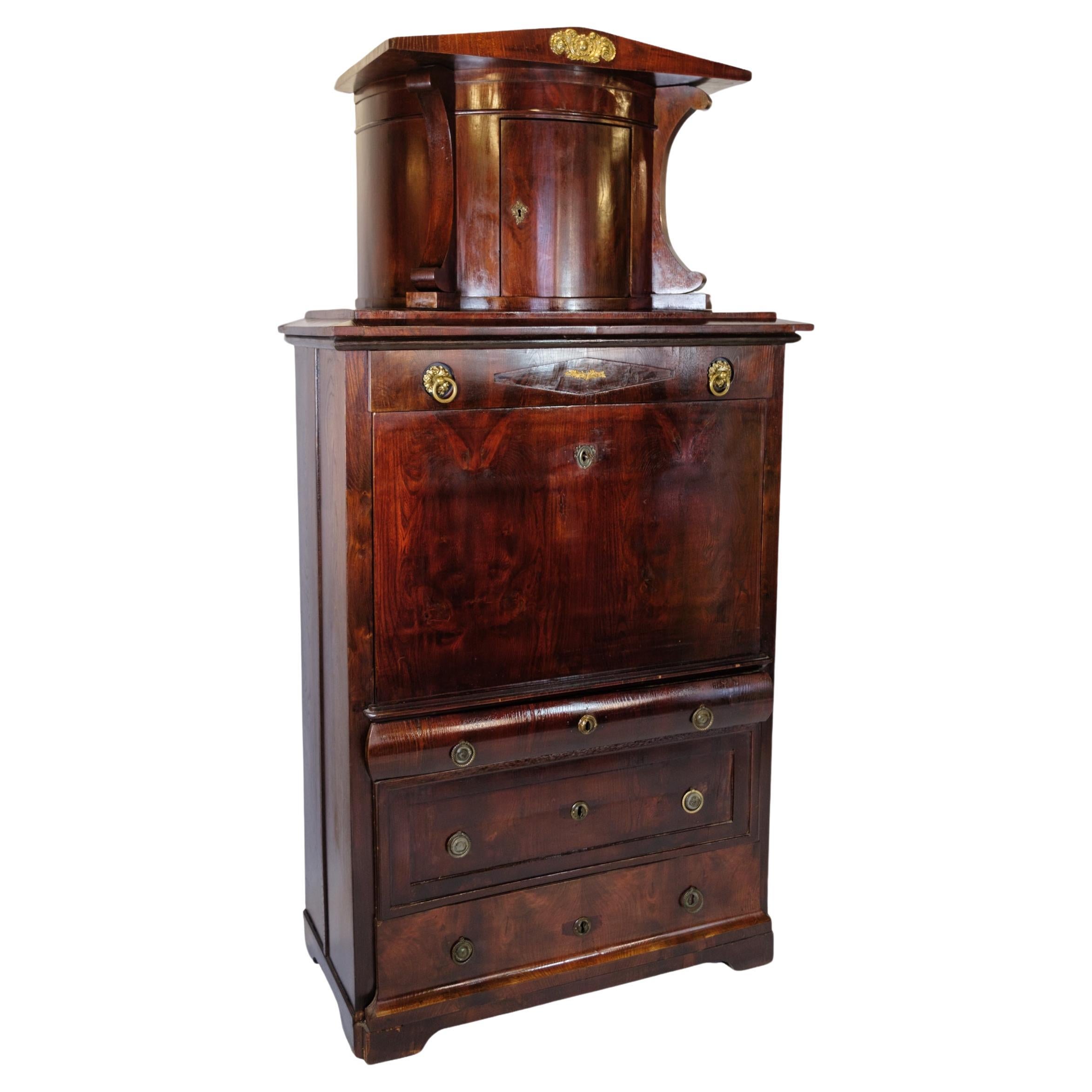 Secretary in mahogany with brass fittings and Intarsia from the 1840s