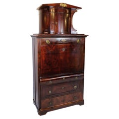 Antique Secretary in mahogany with brass fittings and Intarsia from the 1840s
