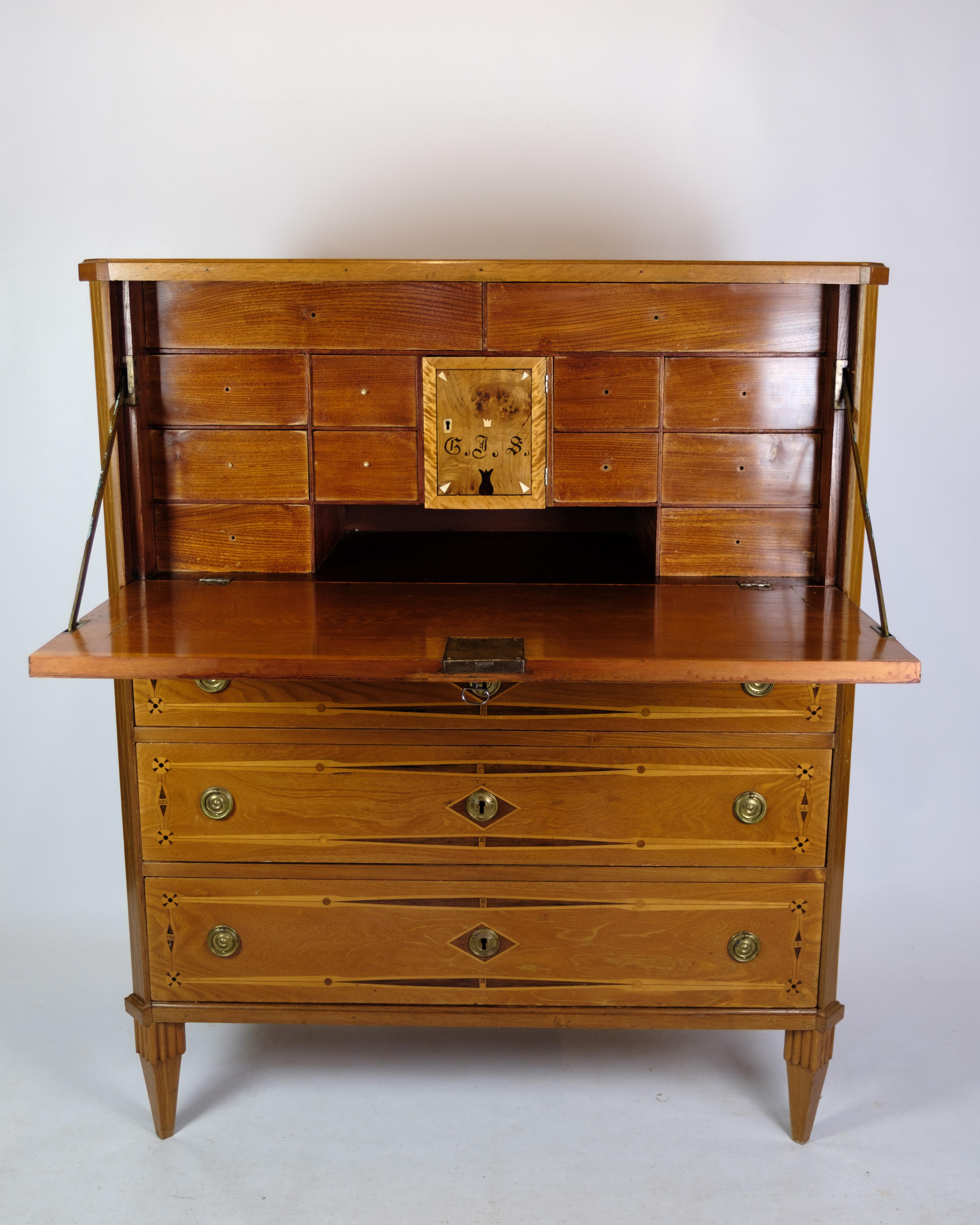 Secretary in Mahogany With Inlaid wood and Brass Handles from the 1790s For Sale 5