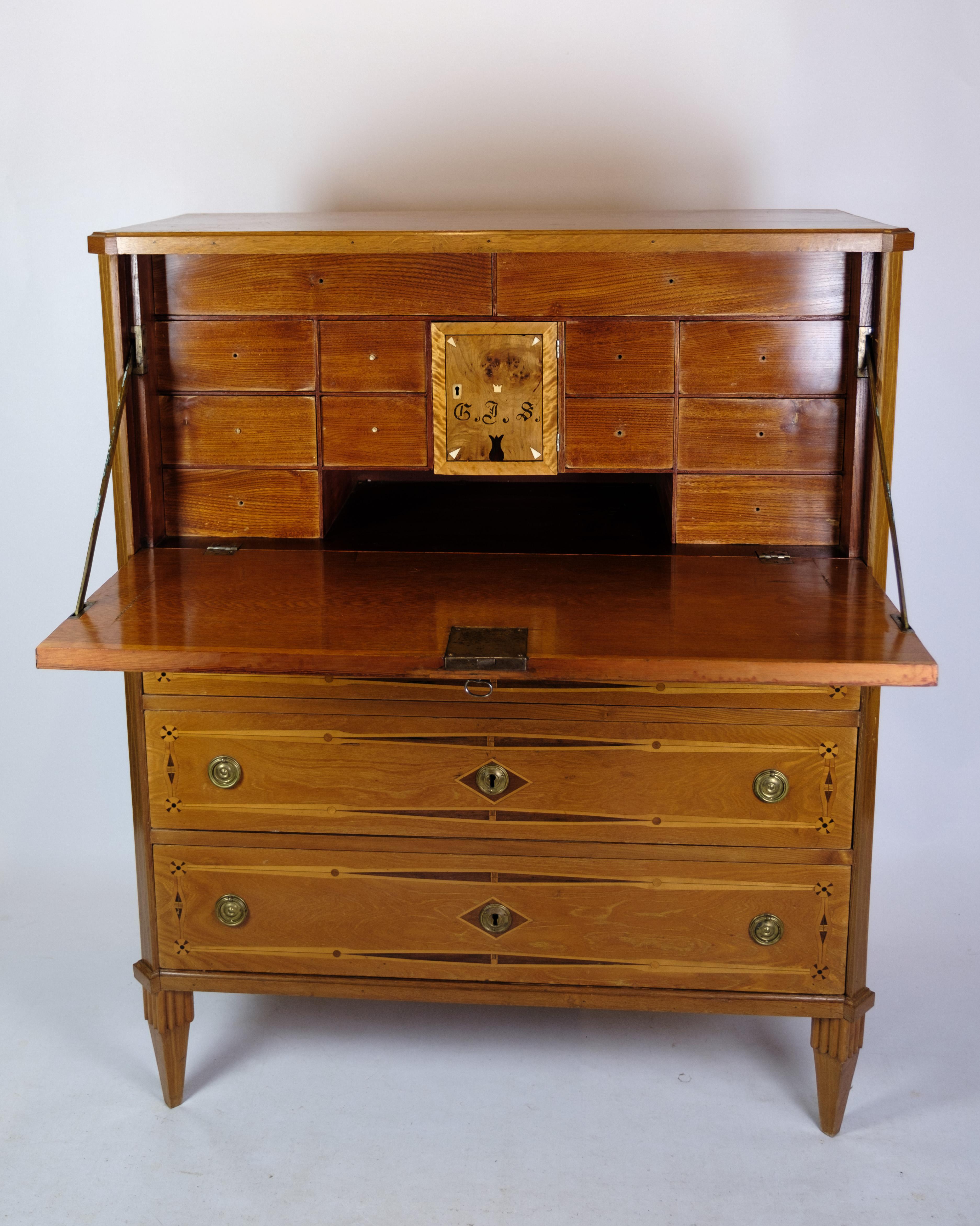 Secretary in Mahogany With Inlaid wood and Brass Handles from the 1790s For Sale 6