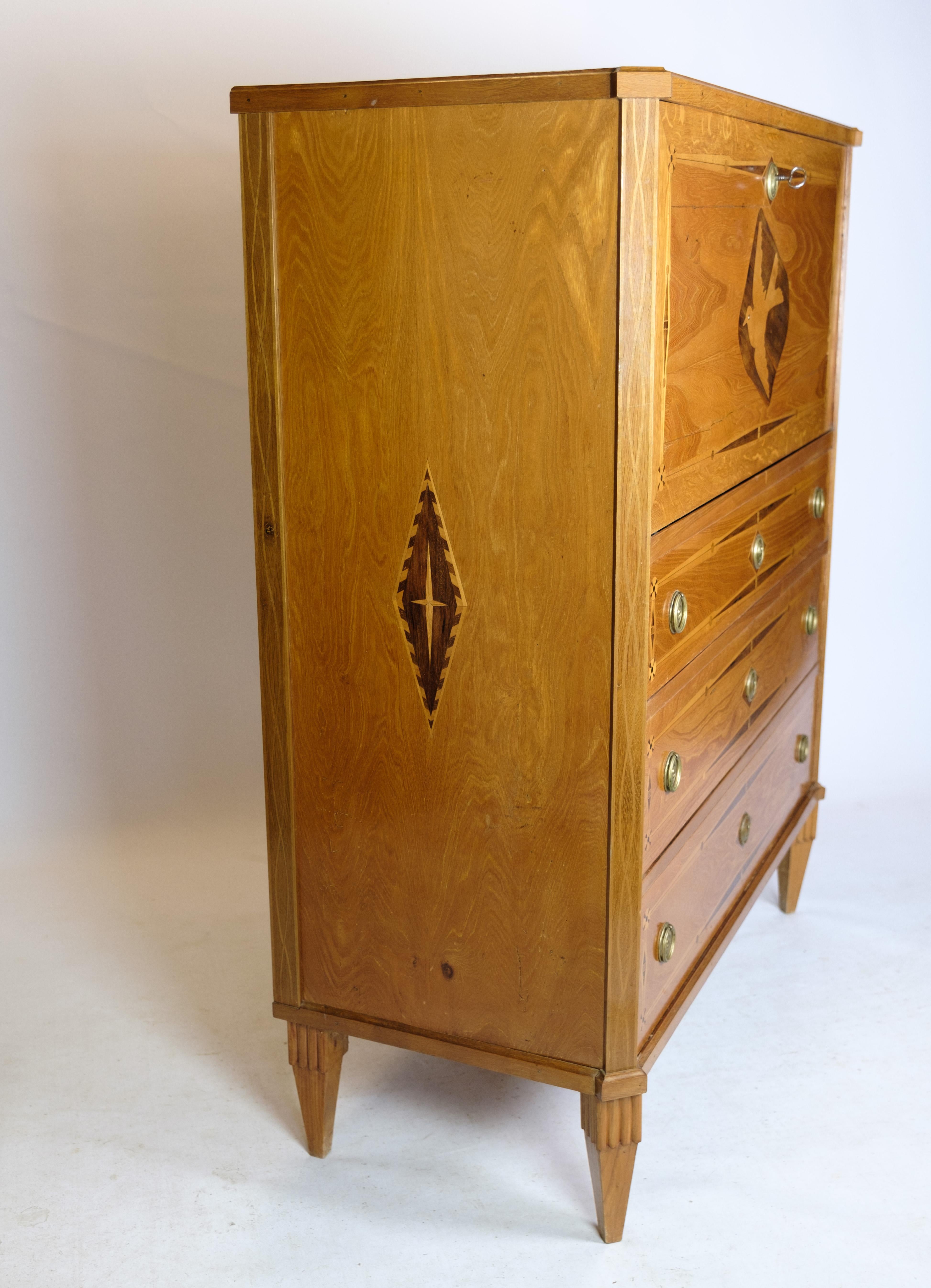 Secretary in Mahogany With Inlaid wood and Brass Handles from the 1790s For Sale 11