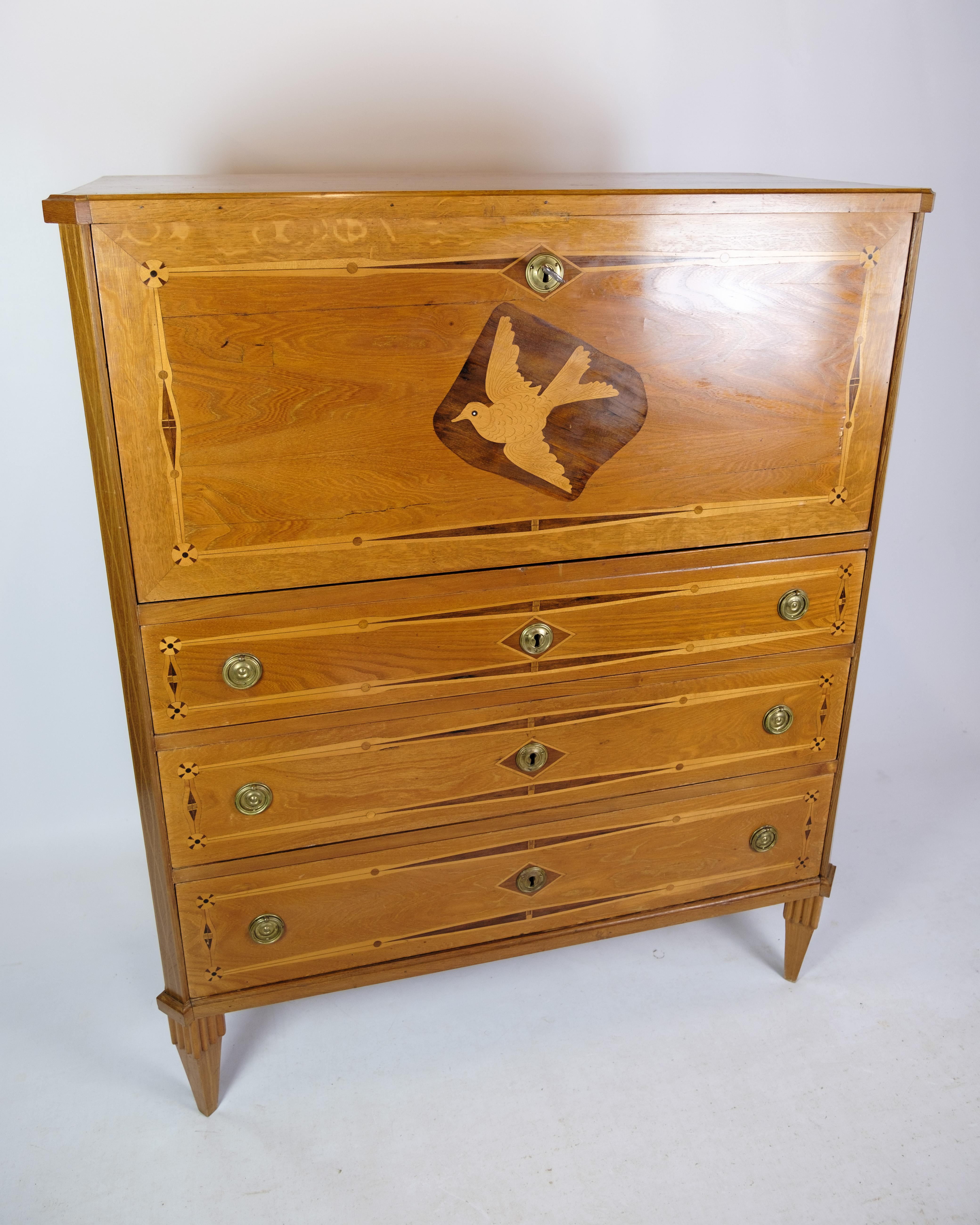 Secretary in Mahogany With Inlaid wood and Brass Handles from the 1790s For Sale 2