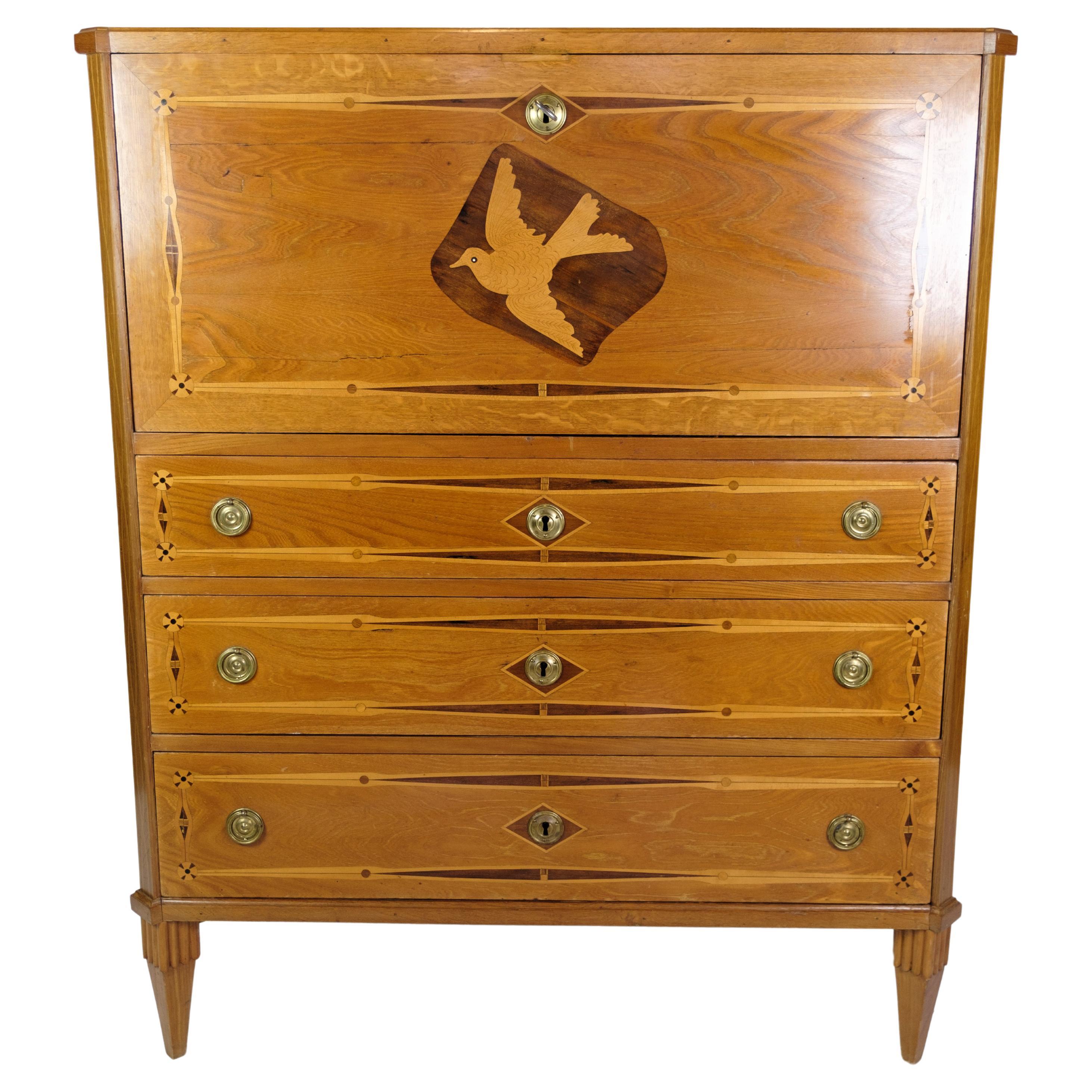 Secretary in Mahogany With Inlaid wood and Brass Handles from the 1790s For Sale