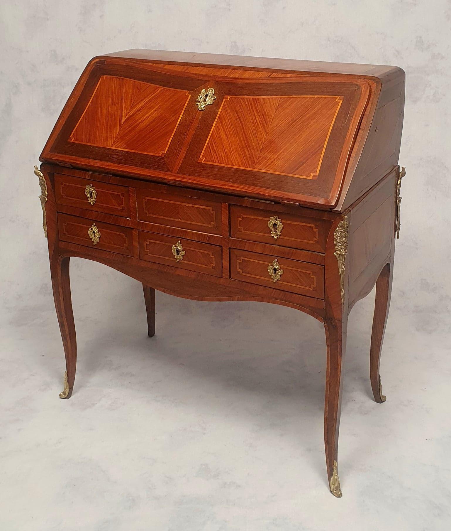 French Secretary Period Transition Louis XV, Louis XVI, Palissander & Rosewood, 18th For Sale