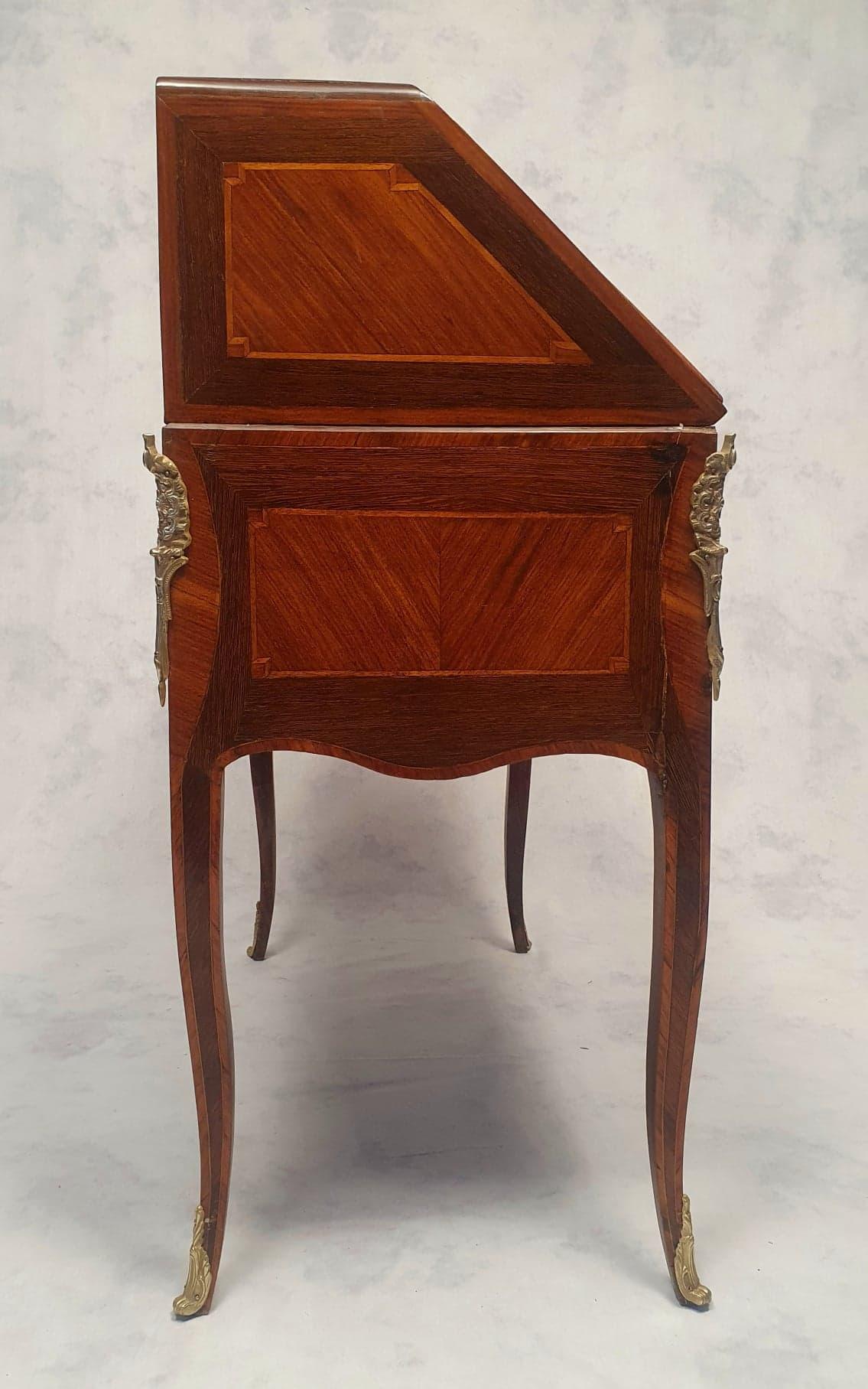 Inlay Secretary Period Transition Louis XV, Louis XVI, Palissander & Rosewood, 18th For Sale