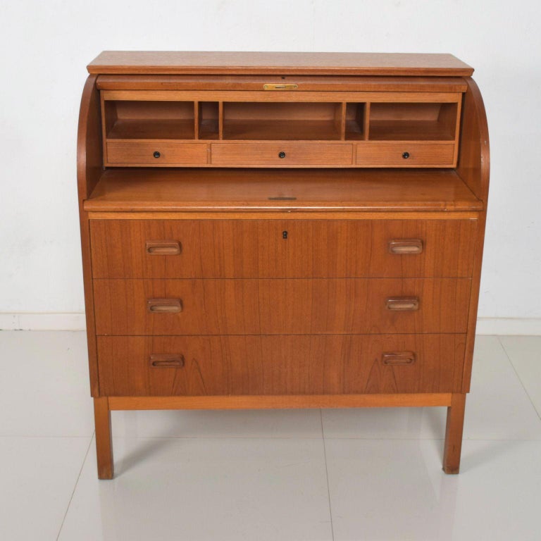 Scandinavian Modern Secretary Roll Top Desk Writing Bureau 1960s Egon