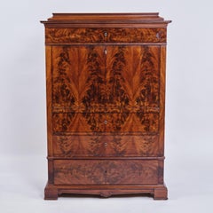 Secretary With Four Drawers In Mahogany With Intarsia & Flame Structure