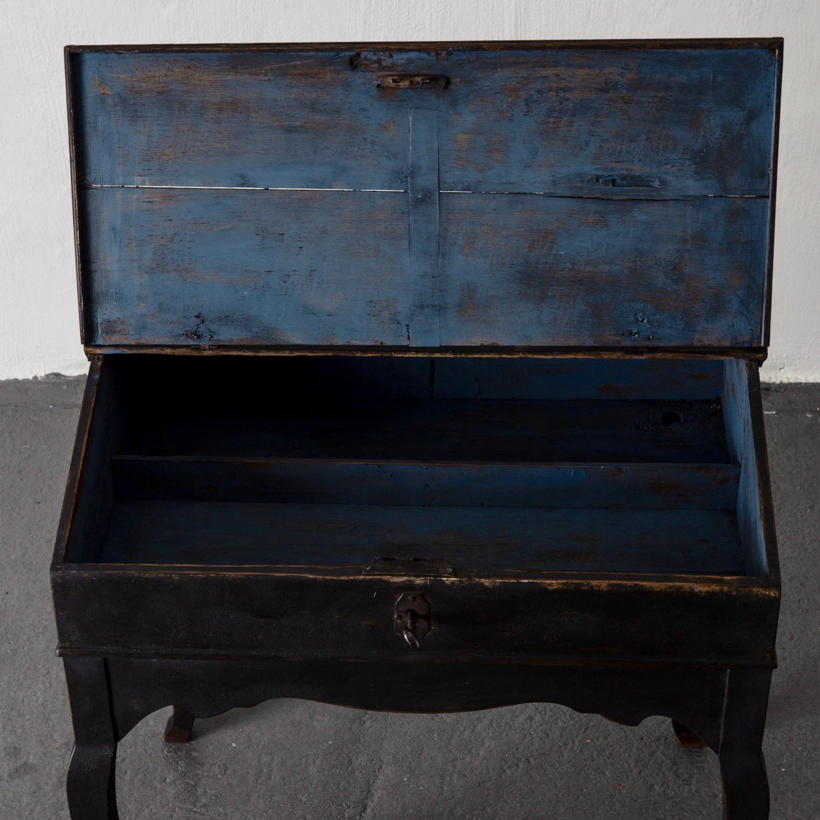 Secretary Writing Desk Swedish Black Blue Interior, 18th Century, Sweden 5