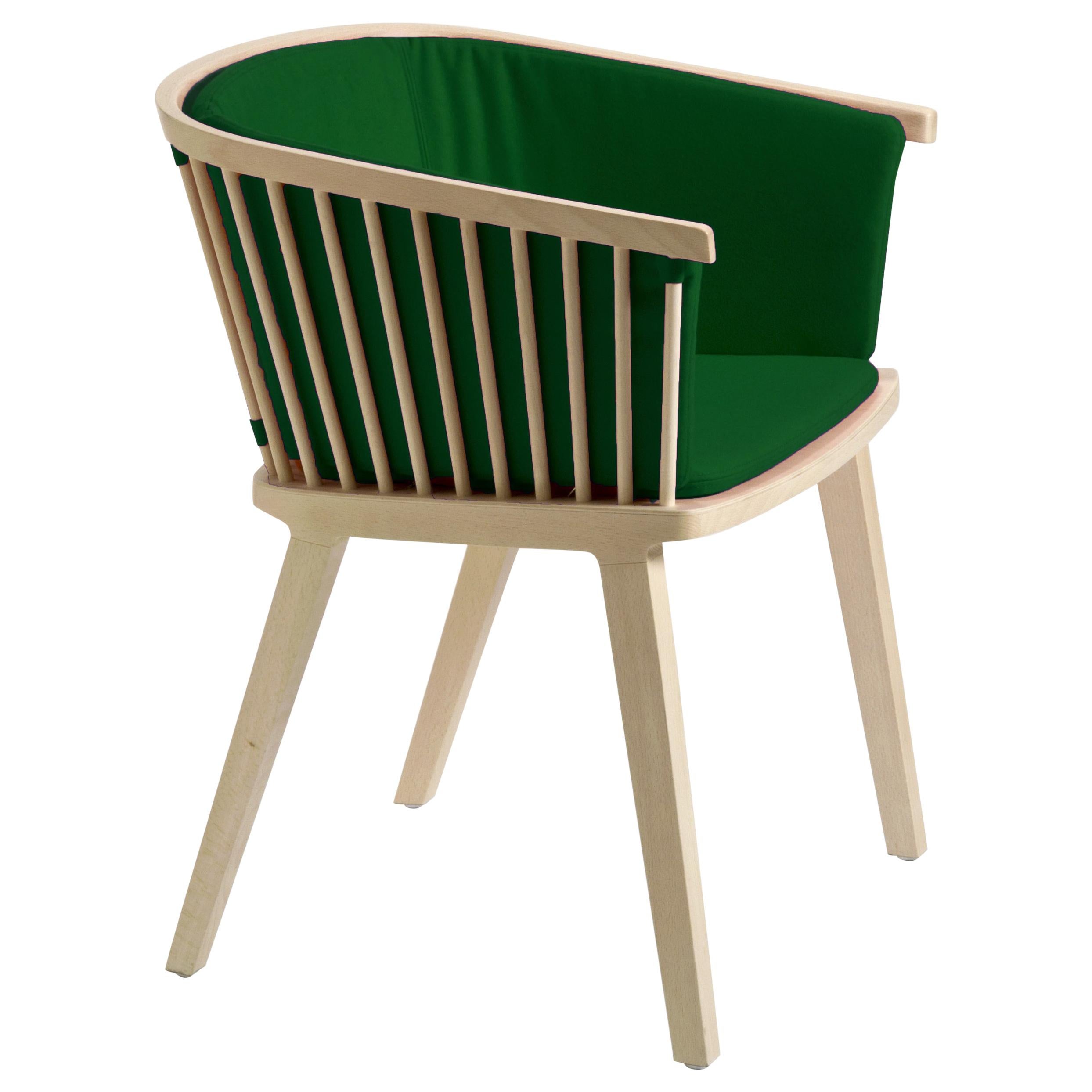 Secreto Armchair in Beechwood Emerald Green Velvet Upholstery, Made in Italy