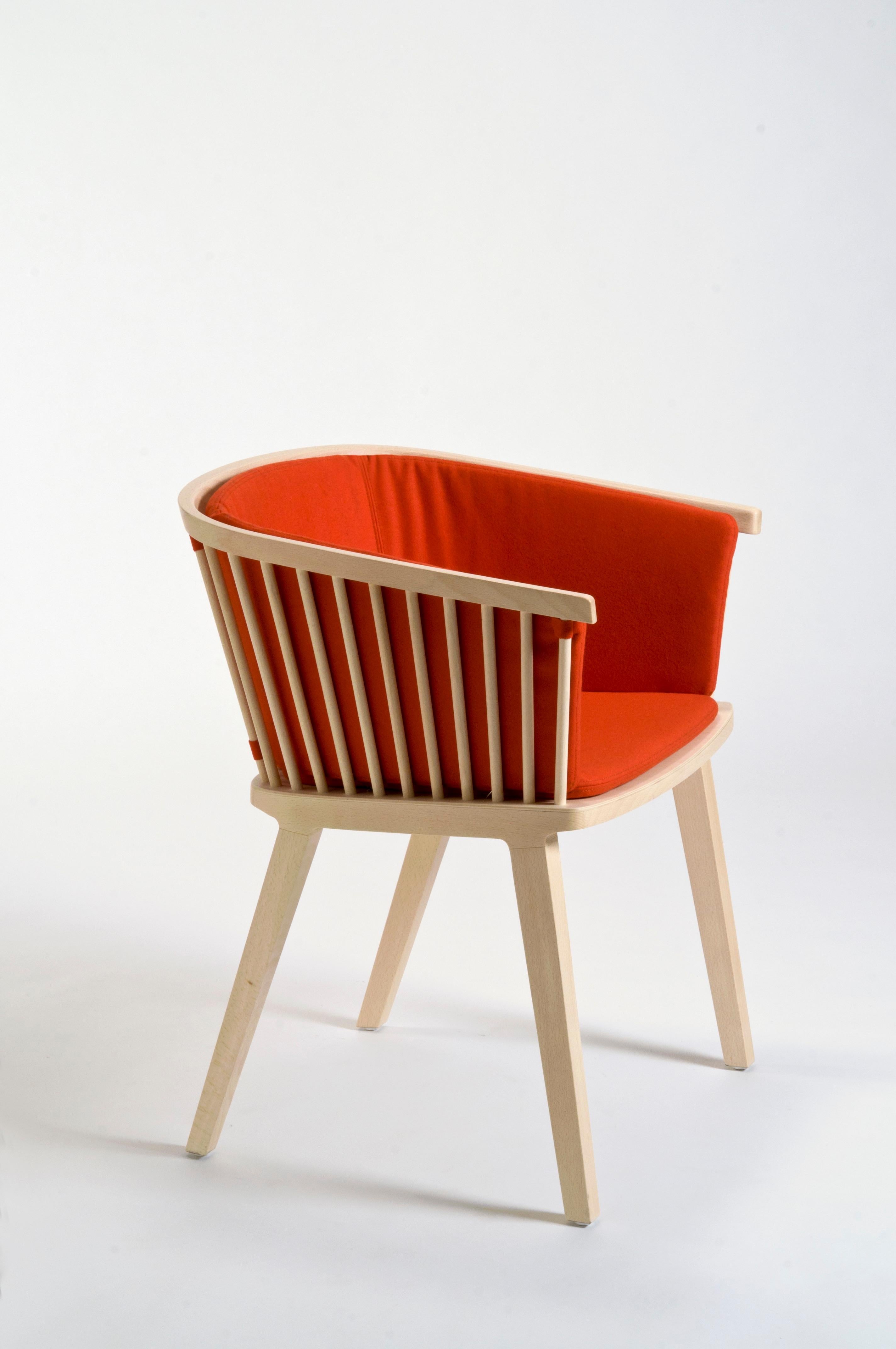 Modern Secreto Armchair in Beech, double face Cushion Orange and Grey, Made in Italy For Sale