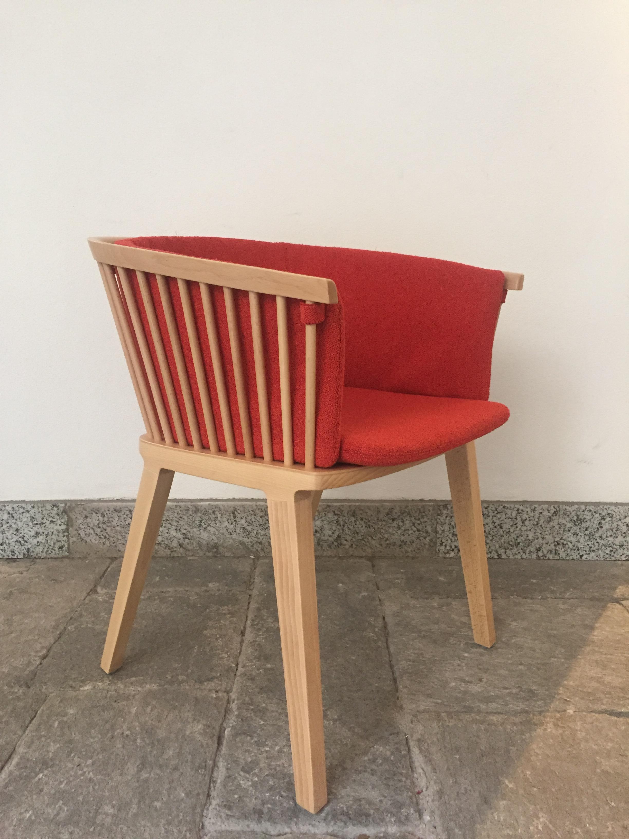 Machine-Made Secreto Armchair in Beech, double face Cushion Orange and Grey, Made in Italy For Sale