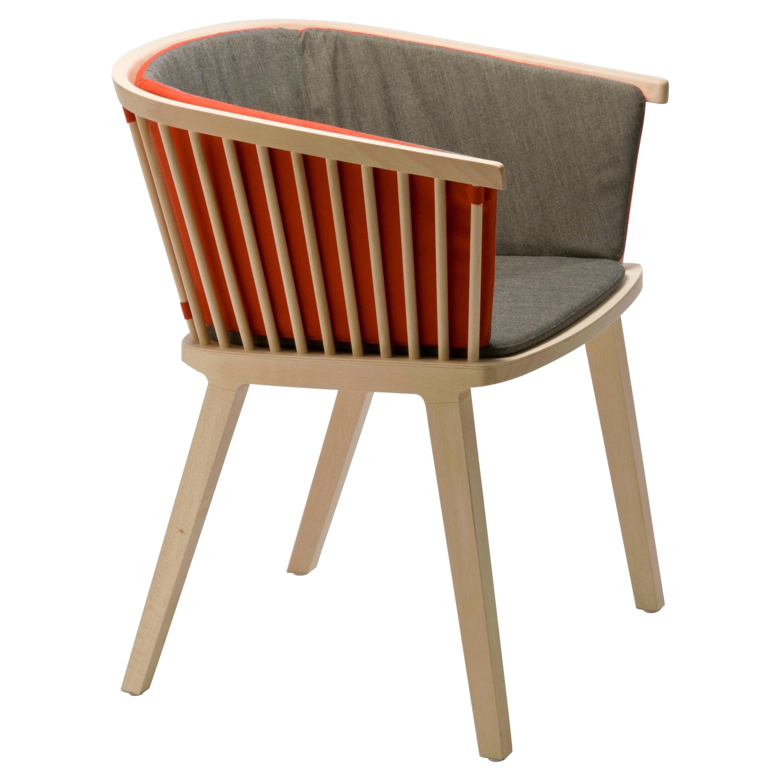 Secreto Armchair in Beech, double face Cushion Orange and Grey, Made in Italy