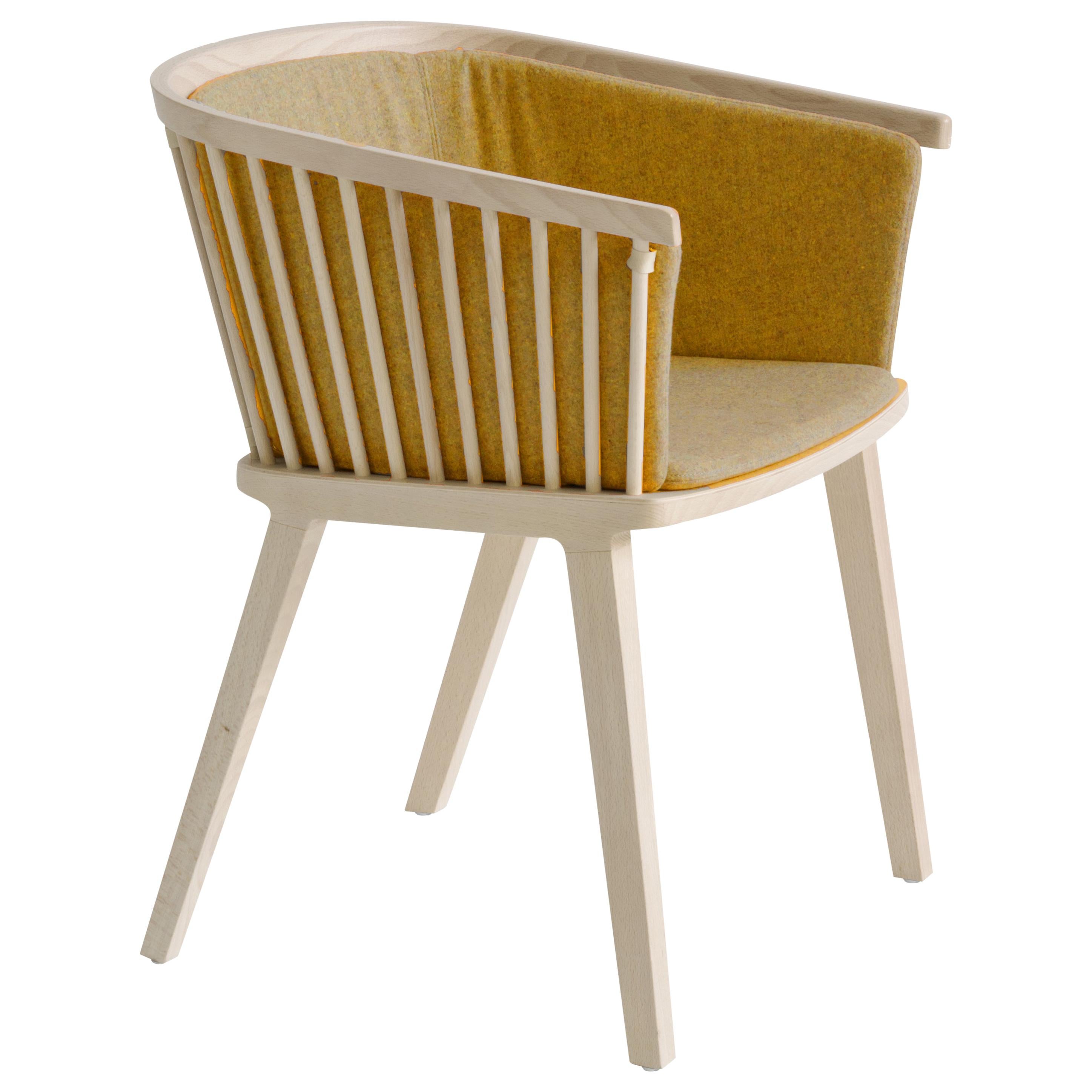 Secreto Armchair in Beech Yellow Felt Cushion Contemporary Design Made in Italy For Sale