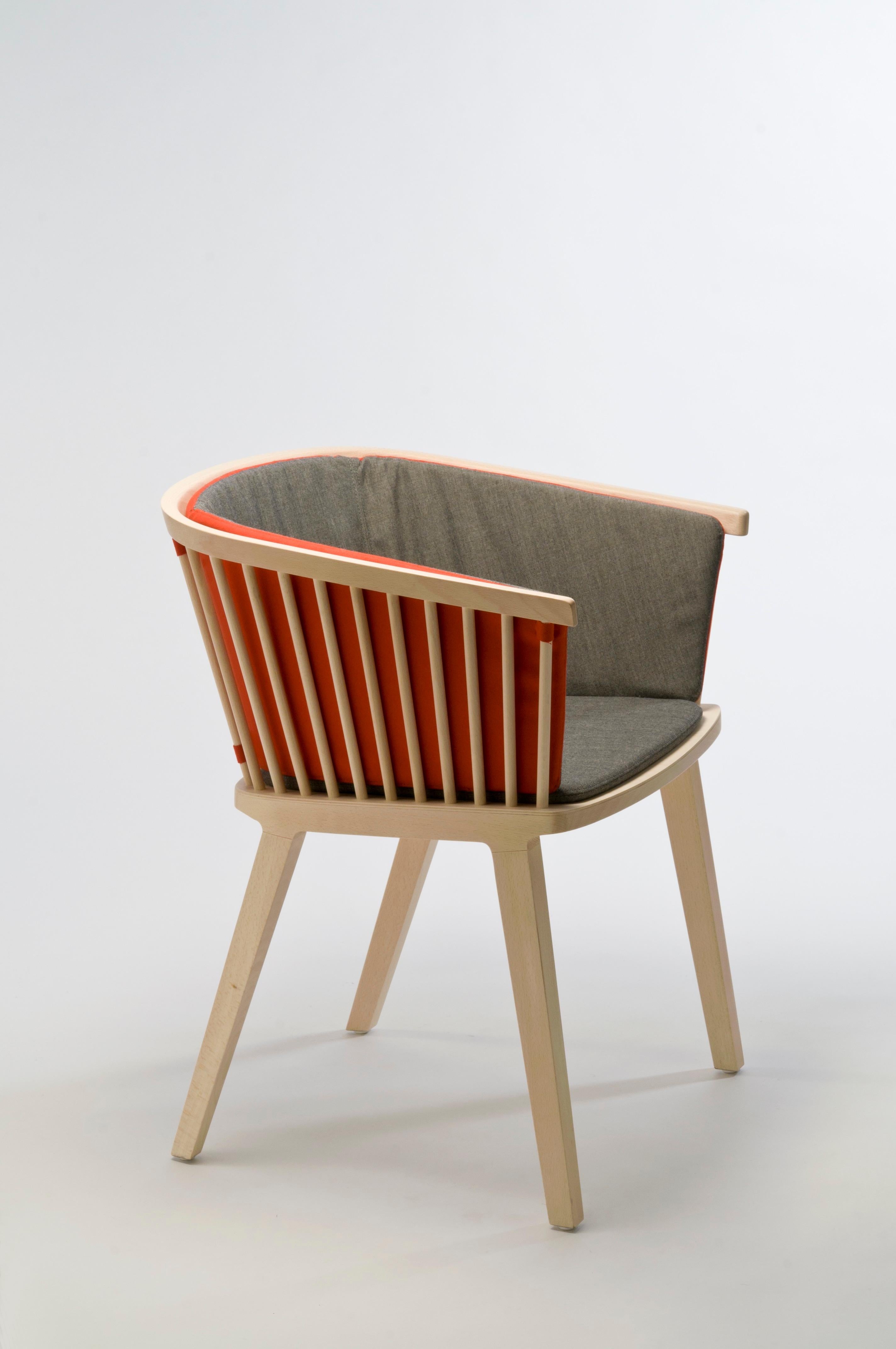 Secreto Armchair in Beech, Malva Velvet Cushion, Contemporary, Made in Italy For Sale 5