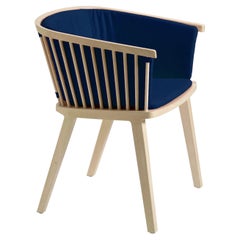 Secreto Contemporary Armchair in Beechwood, Blue Velvet Cushion, Made in Italy