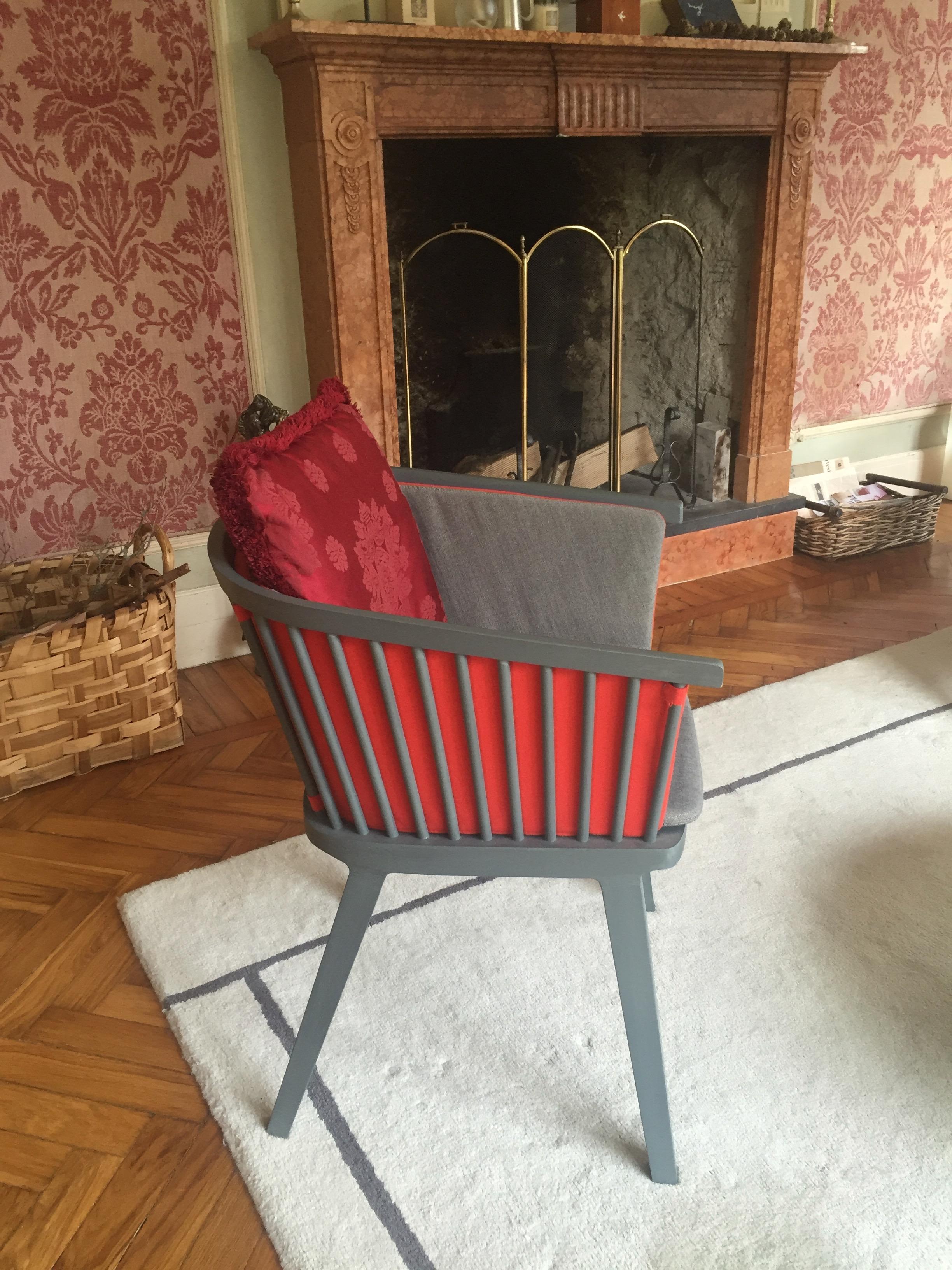 Secreto Armchair in Beech, Orange Felt Cushion Contemporary Design Made in Italy For Sale 6