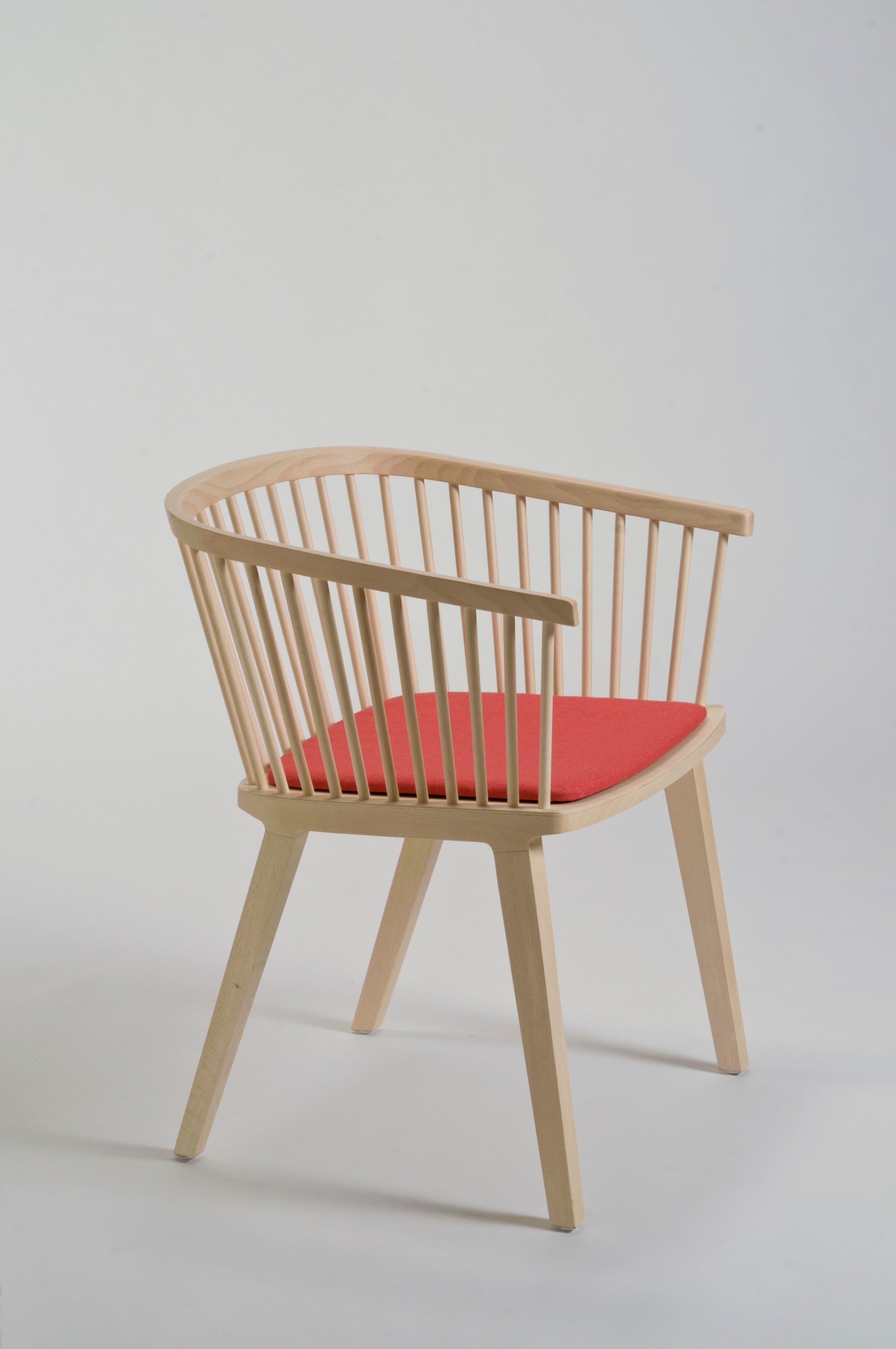 Secreto Armchair in Beech, Orange Felt Cushion Contemporary Design Made in Italy For Sale 7