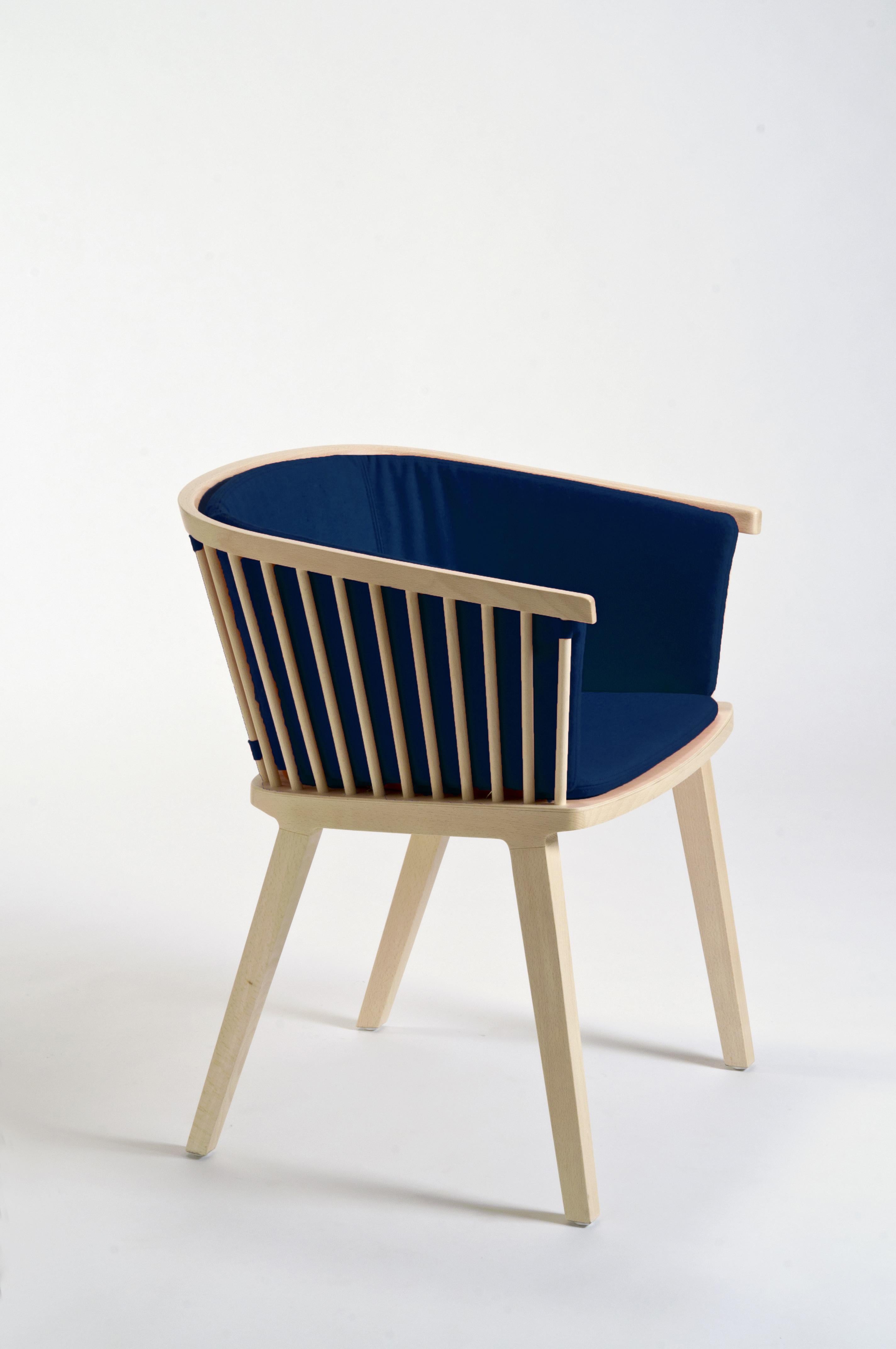 Machine-Made Secreto Armchair in Beech, Orange Felt Cushion Contemporary Design Made in Italy For Sale