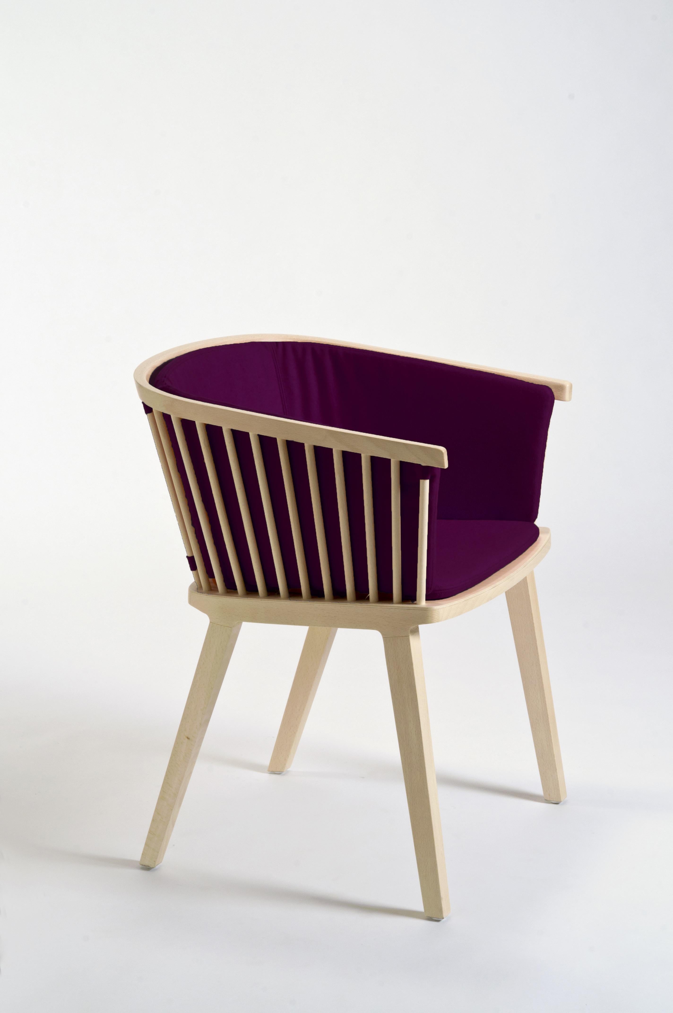 Secreto Armchair in Beech, Orange Felt Cushion Contemporary Design Made in Italy For Sale 1