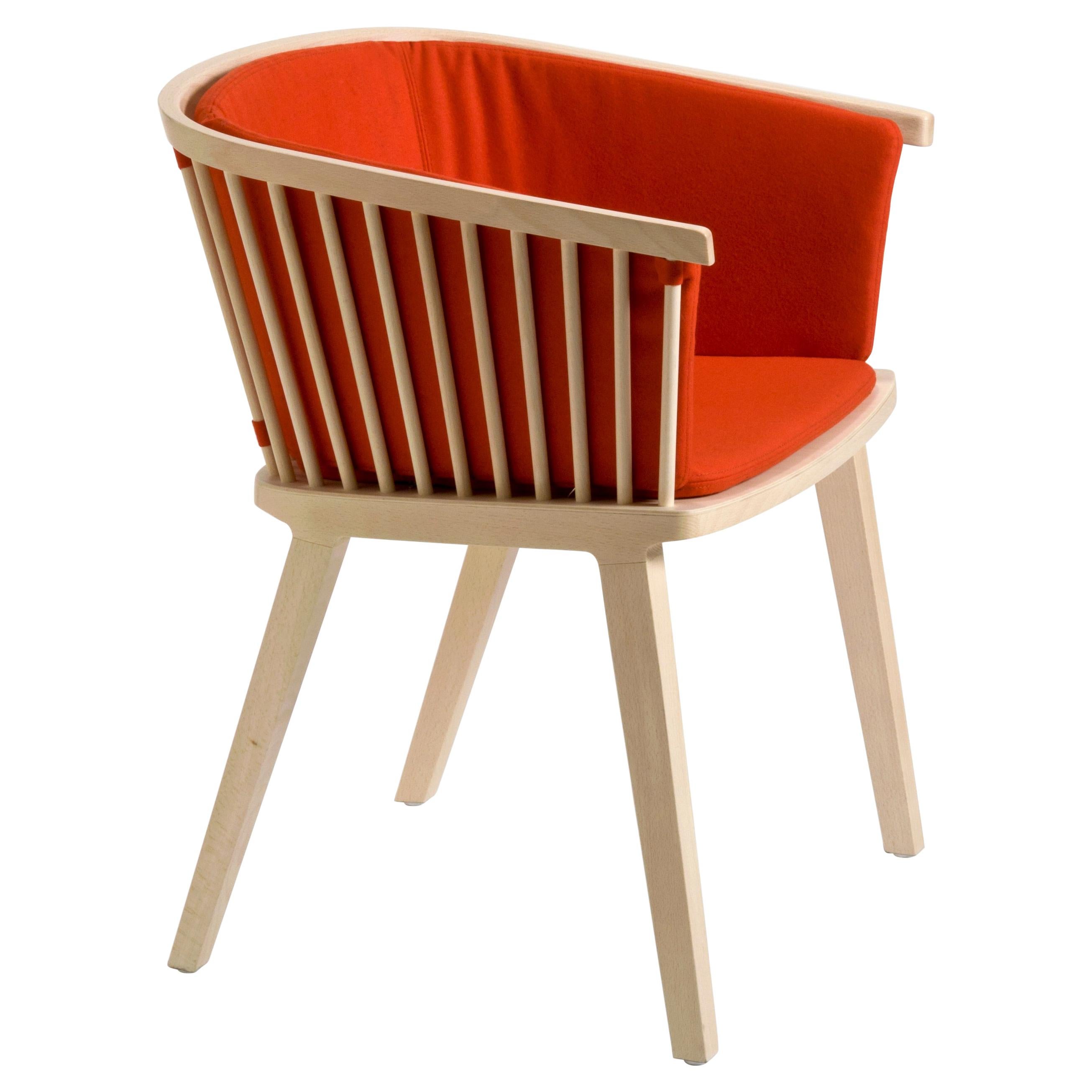 Secreto Armchair in Beech, Orange Felt Cushion Contemporary Design Made in Italy For Sale