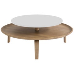 Secreto Round Coffee Table by Colé, Natural Oak and White Lacquered Top