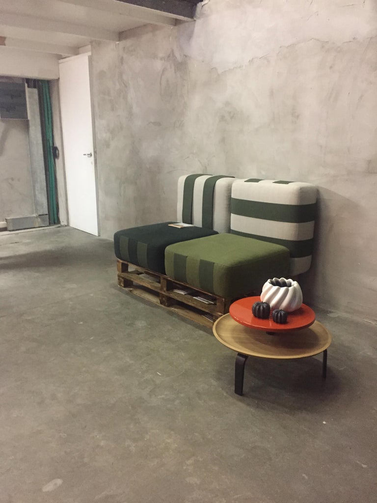 Secreto Round Coffee Table by Colé, Natural Oak and Yellow Lacquered