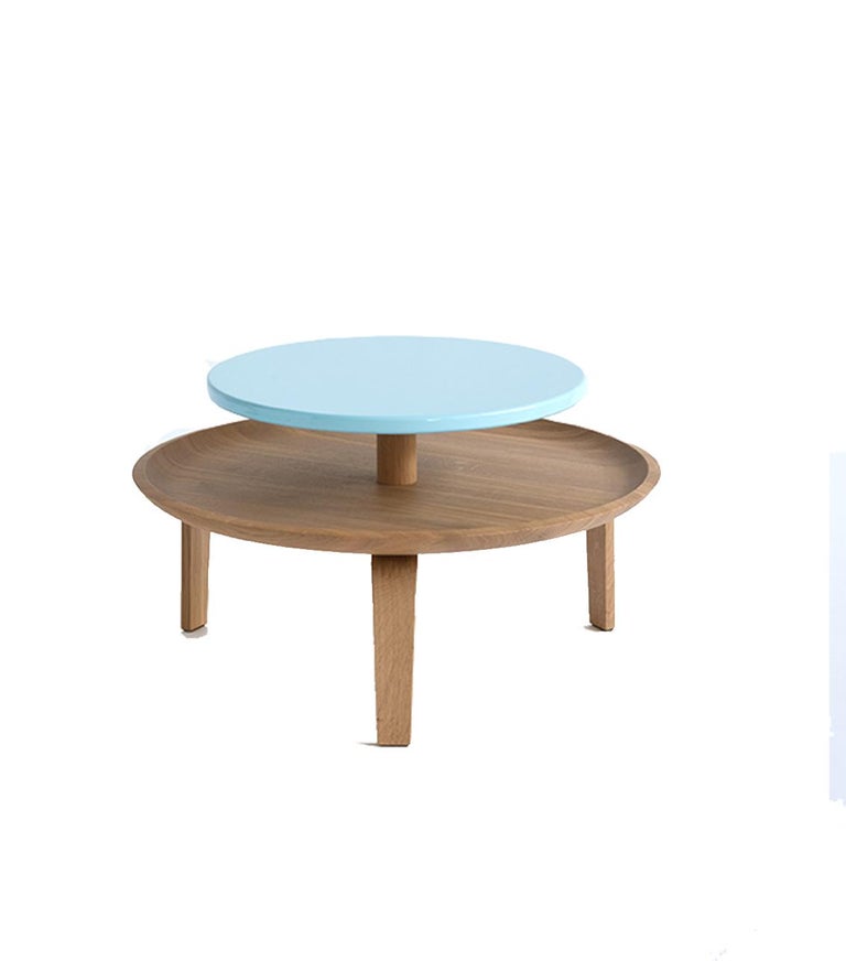Secreto Round Coffee Table by Colé, Natural Oak and Yellow Lacquered