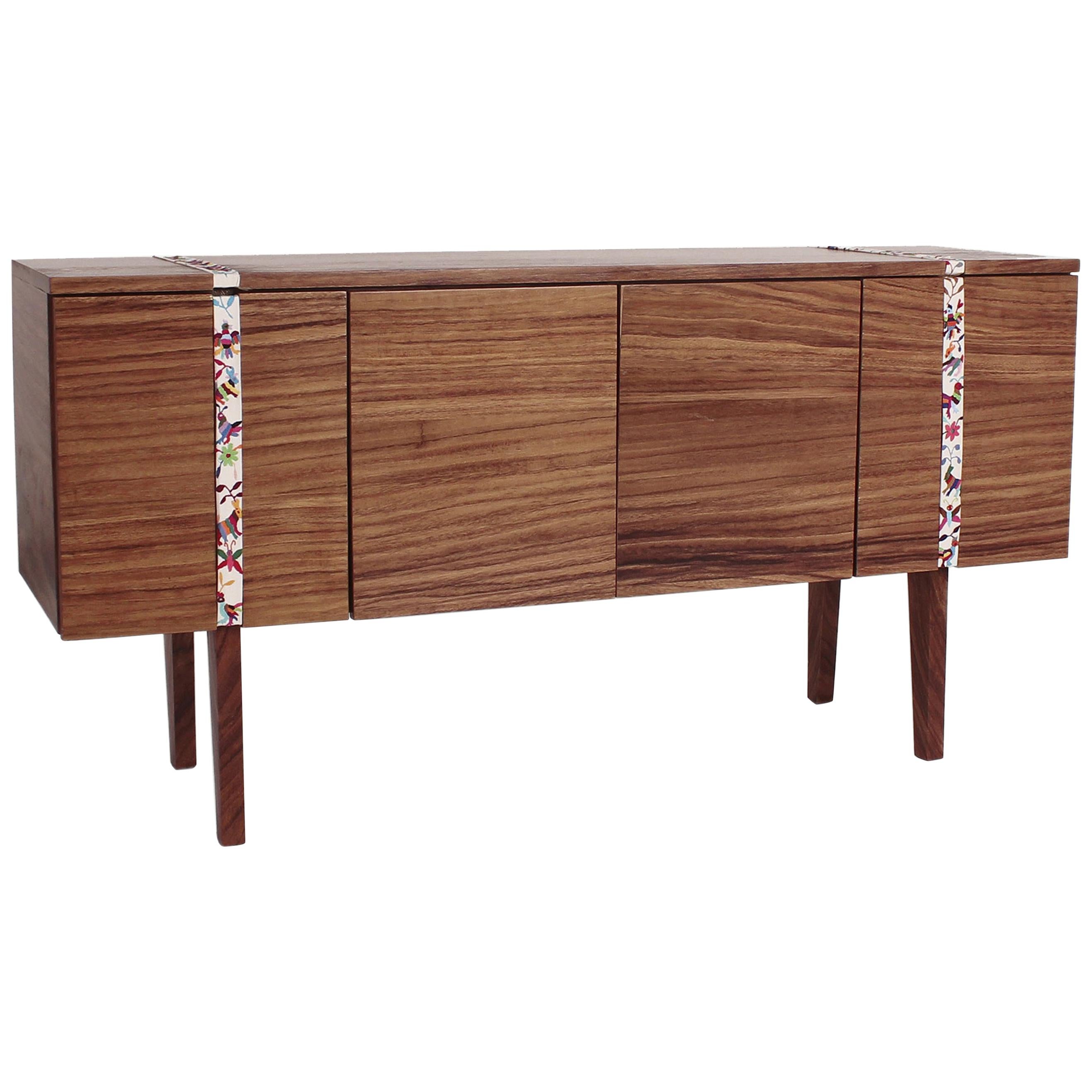 Sideboard in Parota Wood with Handmade Embroidery Detail For Sale