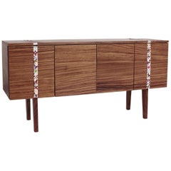 Sideboard in Parota Wood with Handmade Embroidery Detail