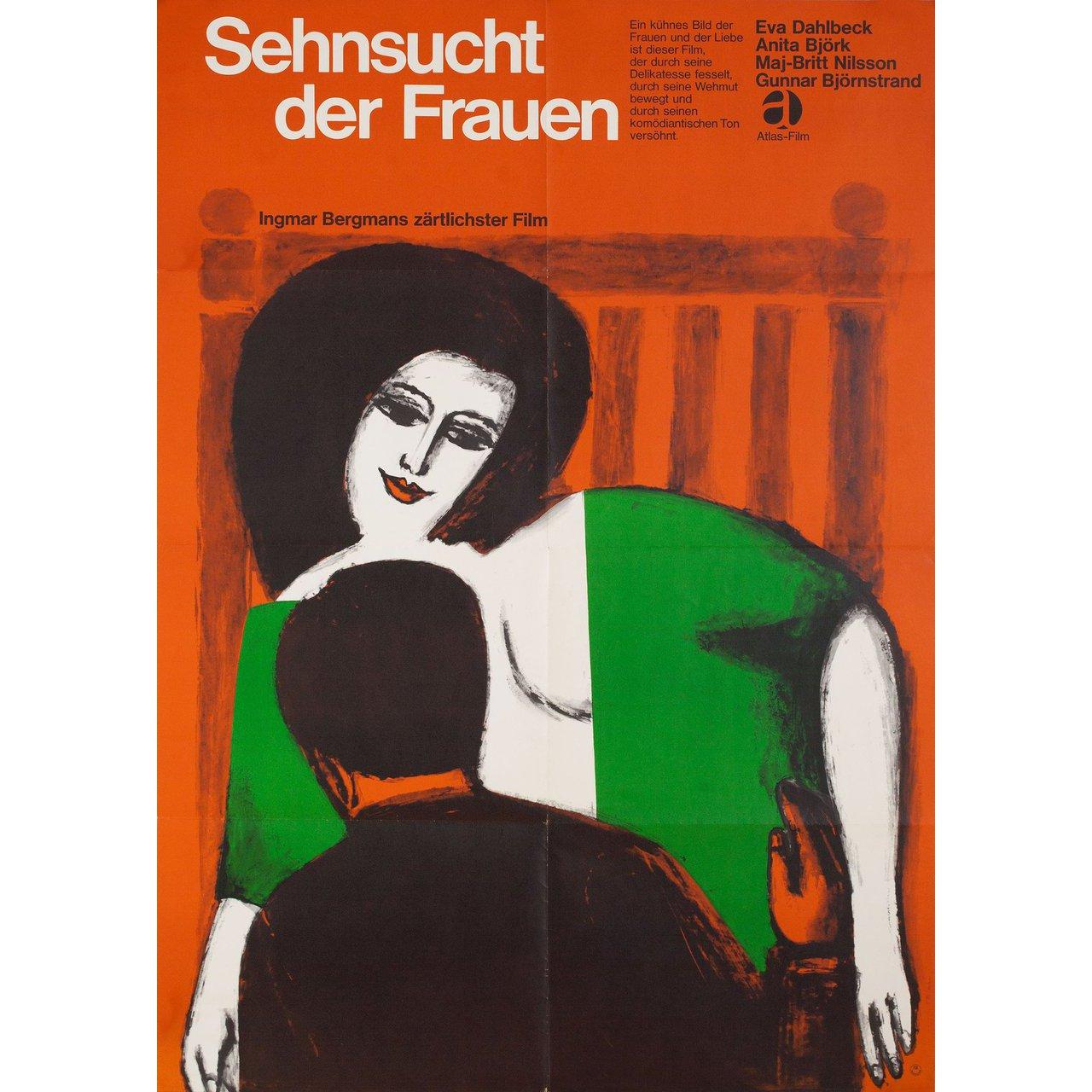 Original 1962 German A1 poster by Heinz Edelmann for the 1952 film Secrets of Women (Kvinnors vantan) directed by Ingmar Bergman with Anita Bjork / Eva Dahlbeck / Maj-Britt Nilsson / Birger Malmsten. Fine condition, folded. Many original posters