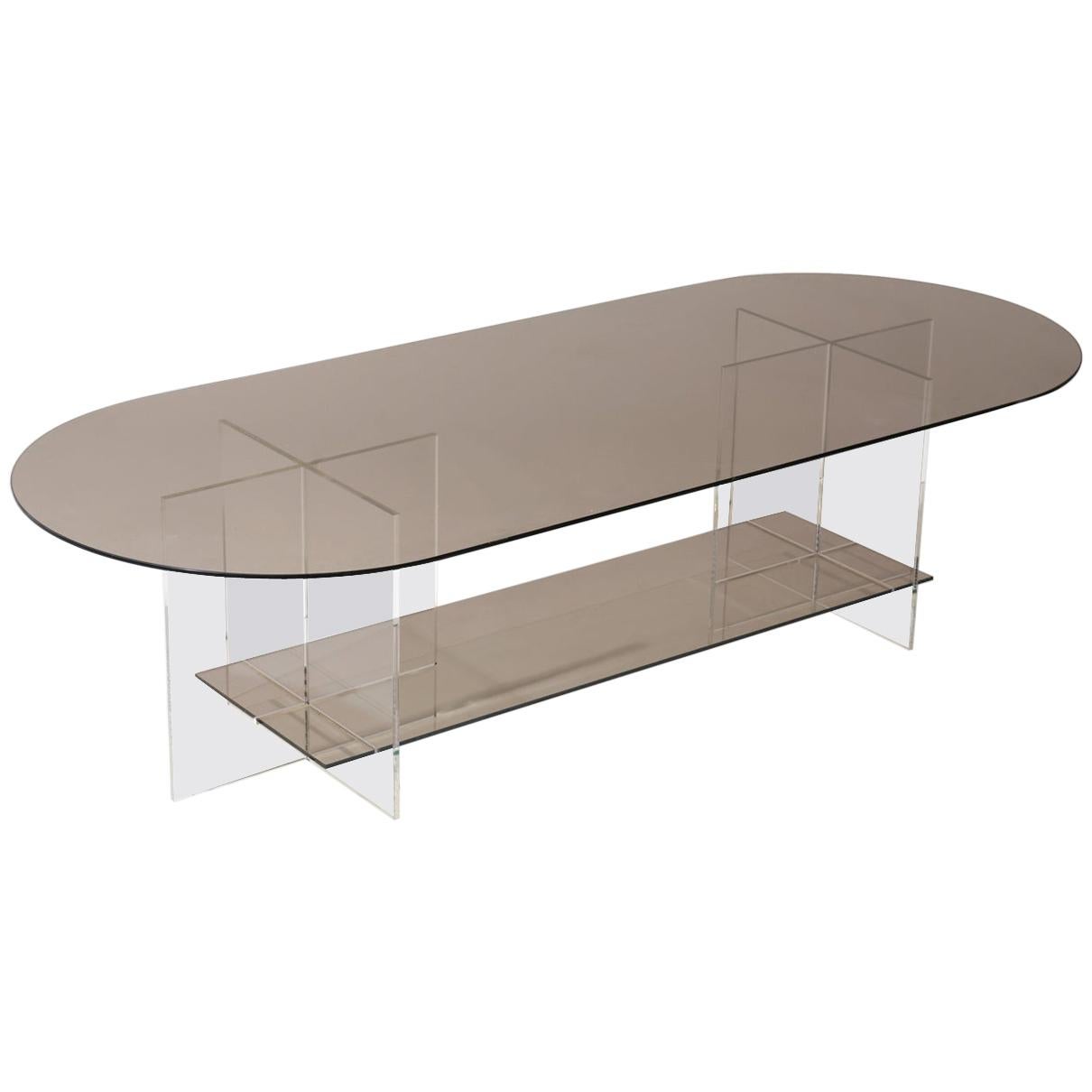 Section Coffee Table, Bronze Glass / Clear Acrylic For Sale
