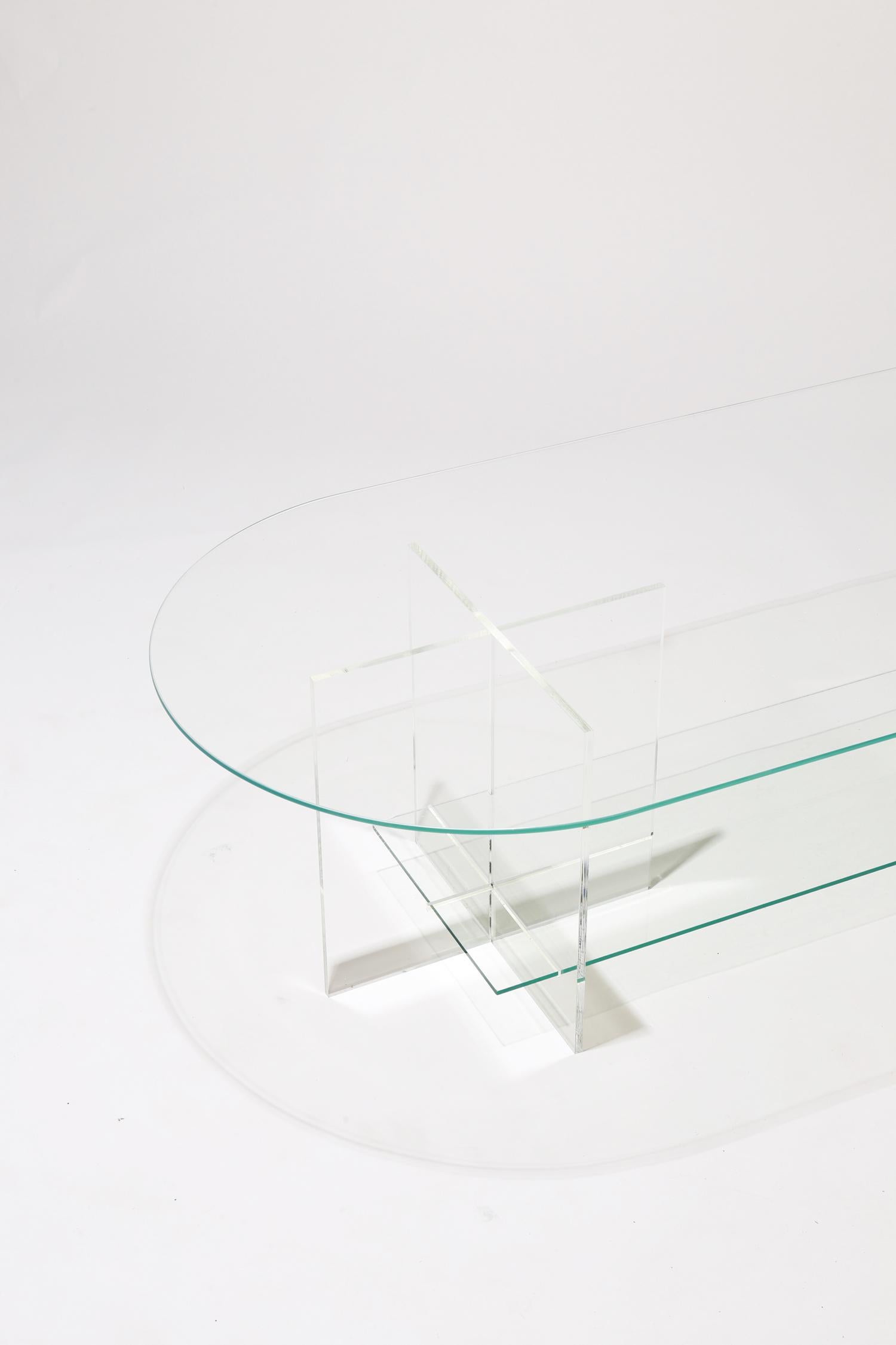 Modern Section Coffee Table, Clear Glass / Clear Acrylic For Sale