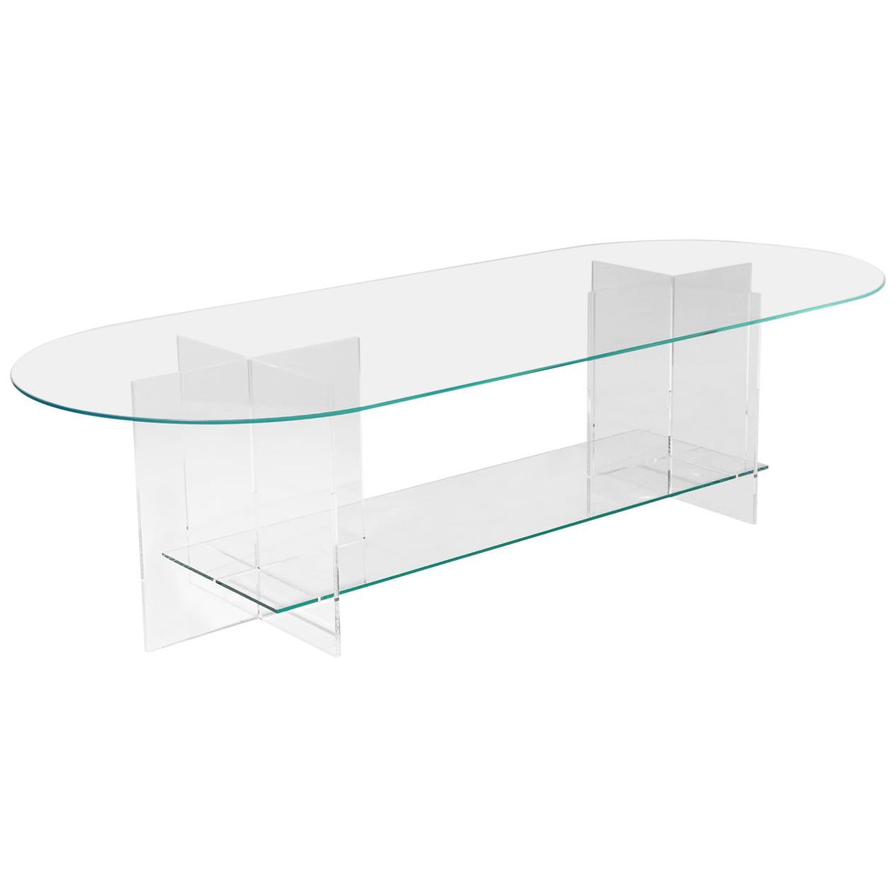 Section Coffee Table, Clear Glass / Clear Acrylic For Sale