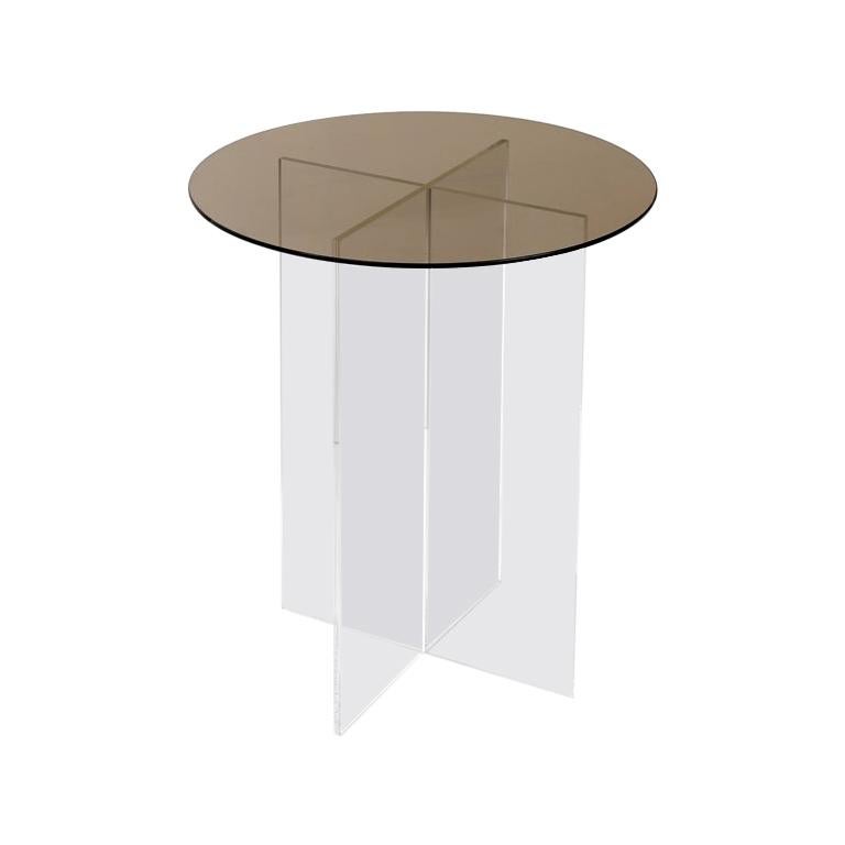 Section Side Table, Bronze Glass / Clear Acrylic For Sale