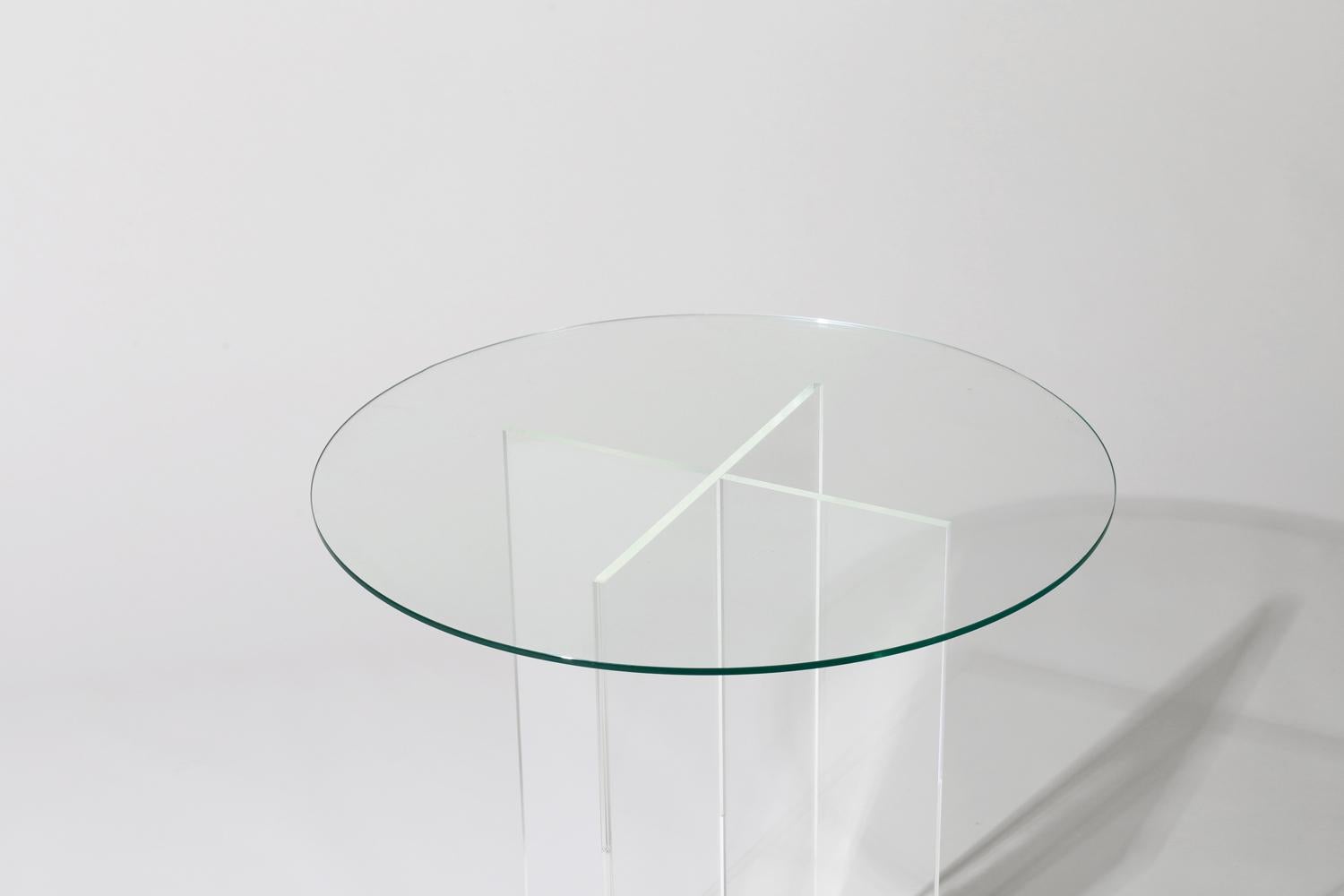 Modern Section Side Table, Clear Glass / Clear Acrylic For Sale