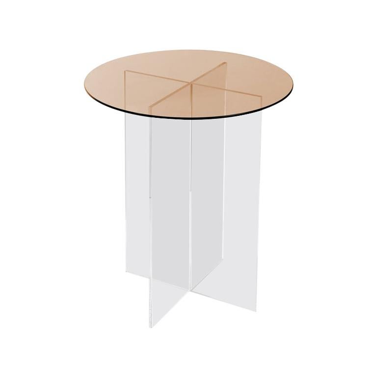 Section Side Table, Rose Glass / Clear Acrylic For Sale