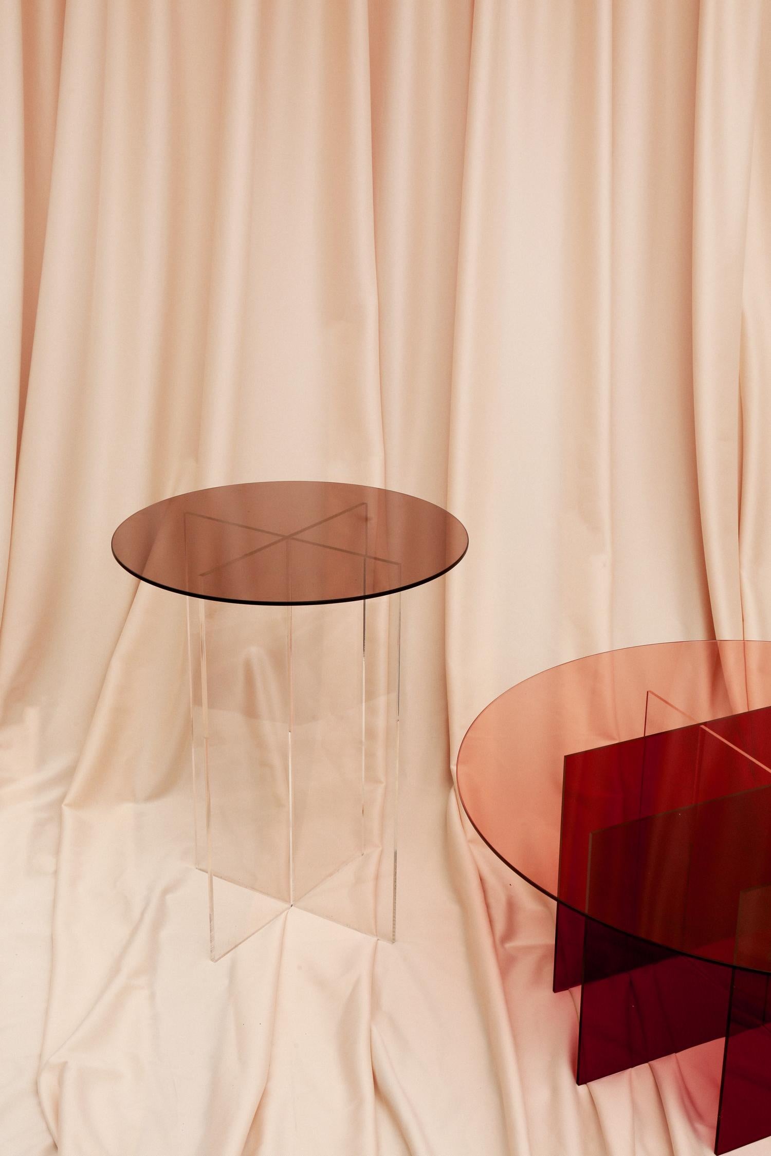 Modern Section Side Table, Smoked Glass or Clear Acrylic For Sale