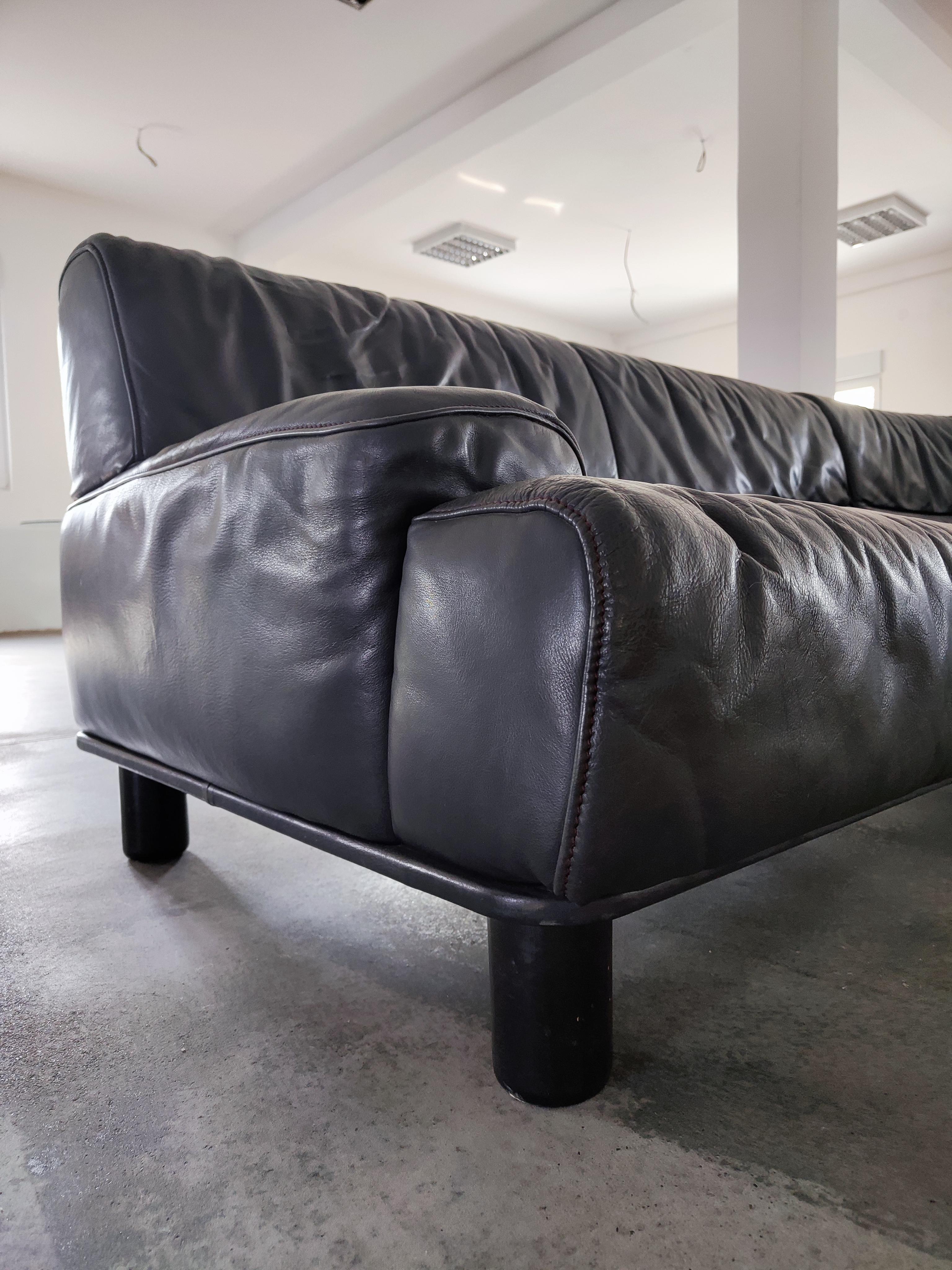 Post-Modern Sectional Anthracite Gray Leather Sofa DS-18 by De Sede, Switzerland 1980s For Sale