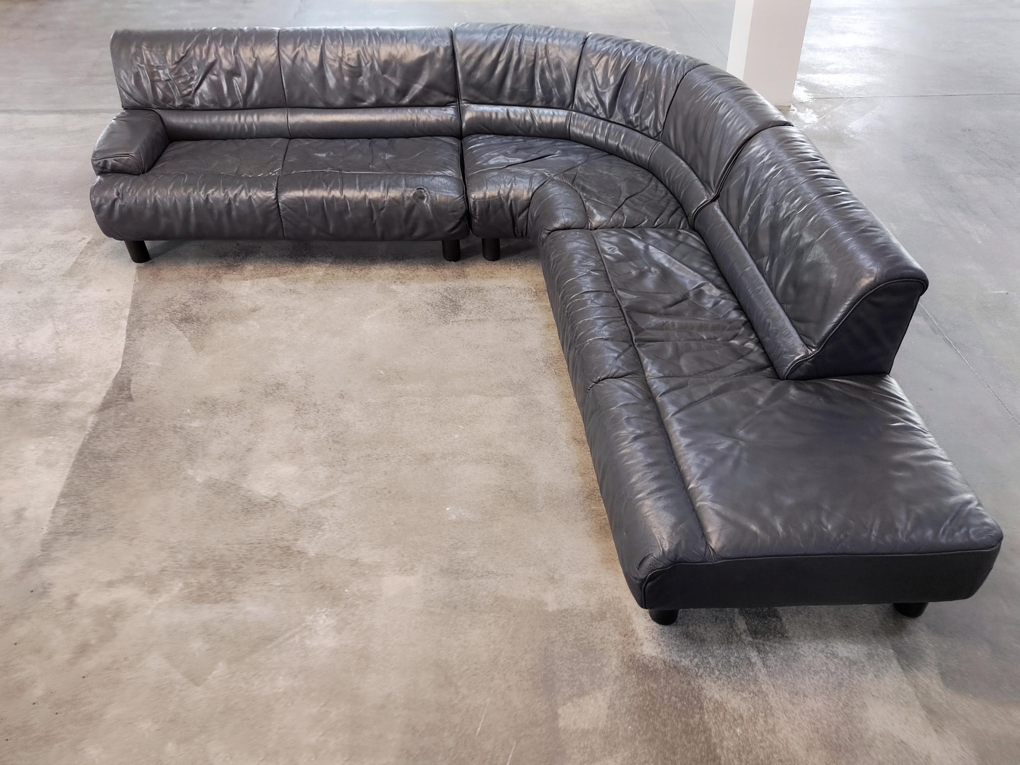 Sectional Anthracite Gray Leather Sofa DS-18 by De Sede, Switzerland 1980s In Good Condition For Sale In Beograd, RS