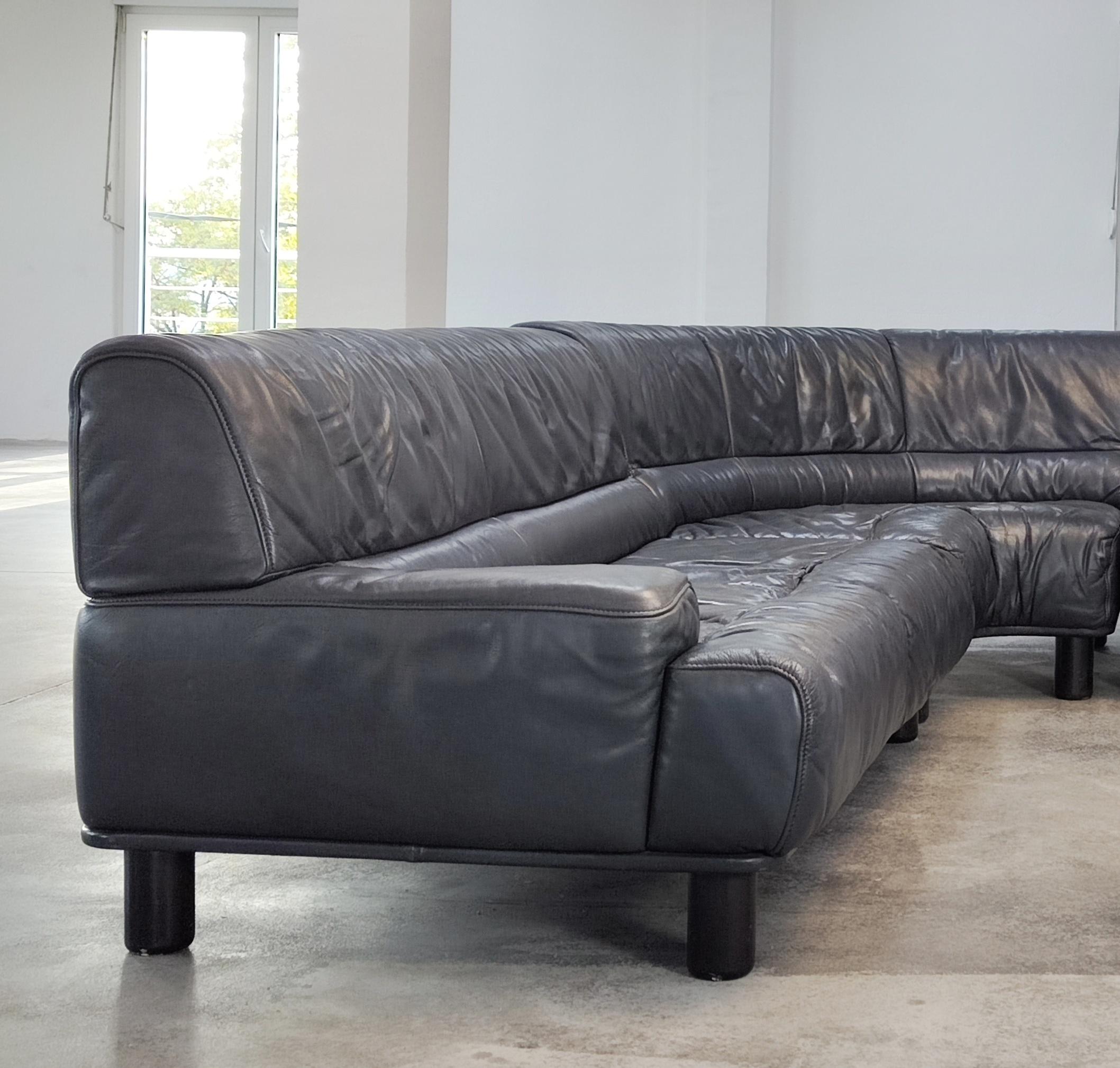 Late 20th Century Sectional Anthracite Gray Leather Sofa DS-18 by De Sede, Switzerland 1980s For Sale
