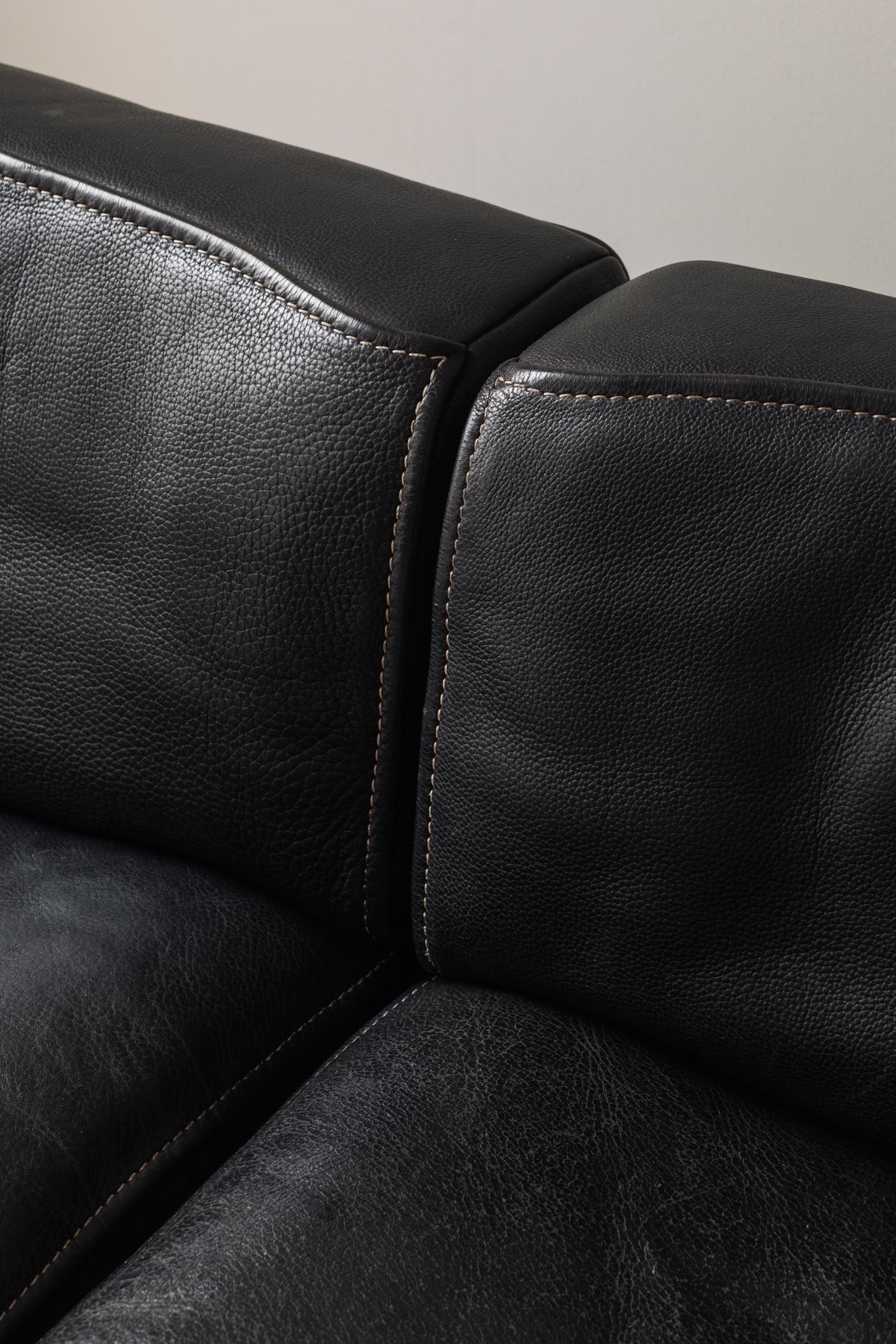 Sectional Black Leather ‘DS15’ Sofa Designed by De Sede, Switzerland, 1970s 4