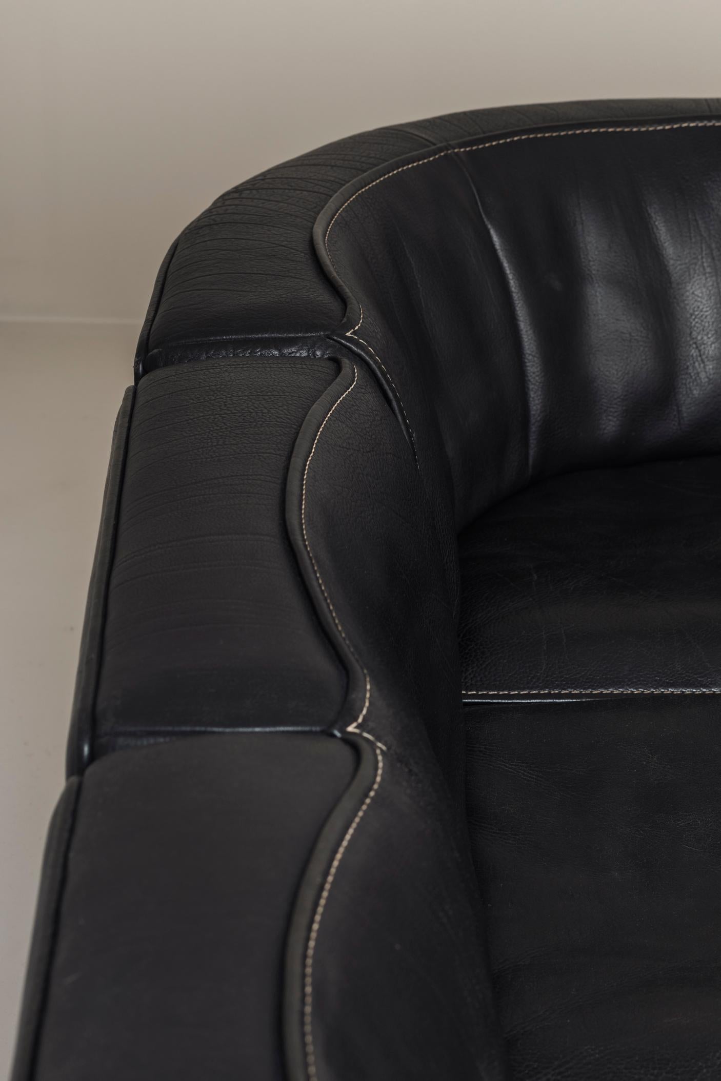 Sectional Black Leather ‘DS15’ Sofa Designed by De Sede, Switzerland, 1970s 6