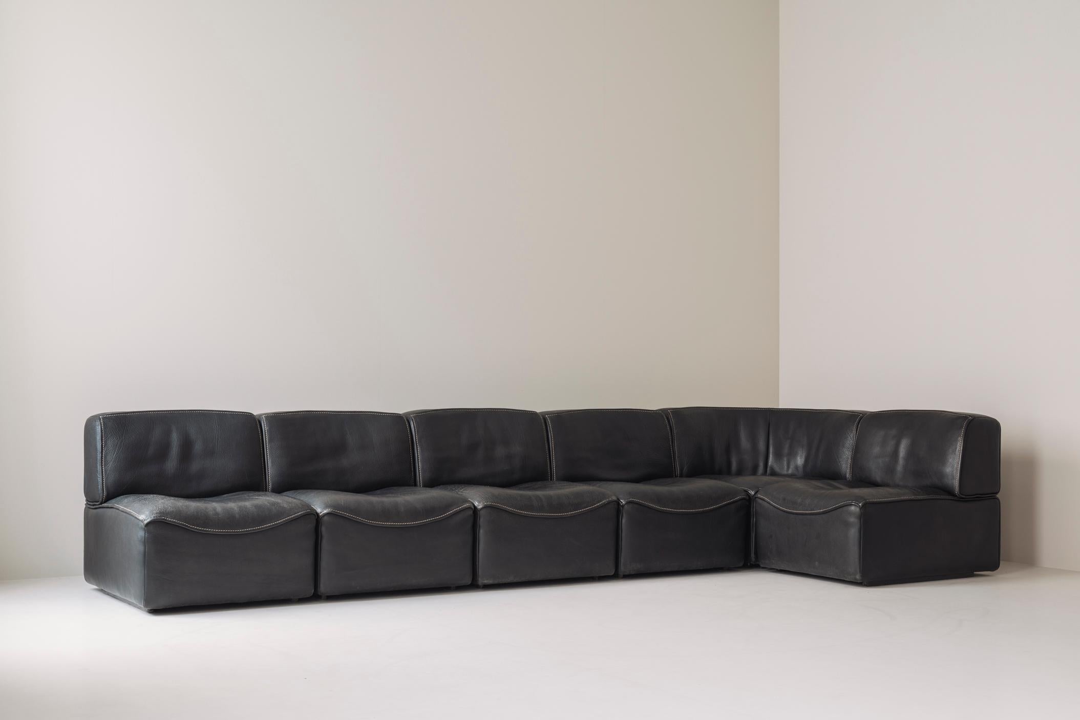 Sectional Black Leather ‘DS15’ Sofa Designed by De Sede, Switzerland, 1970s 7