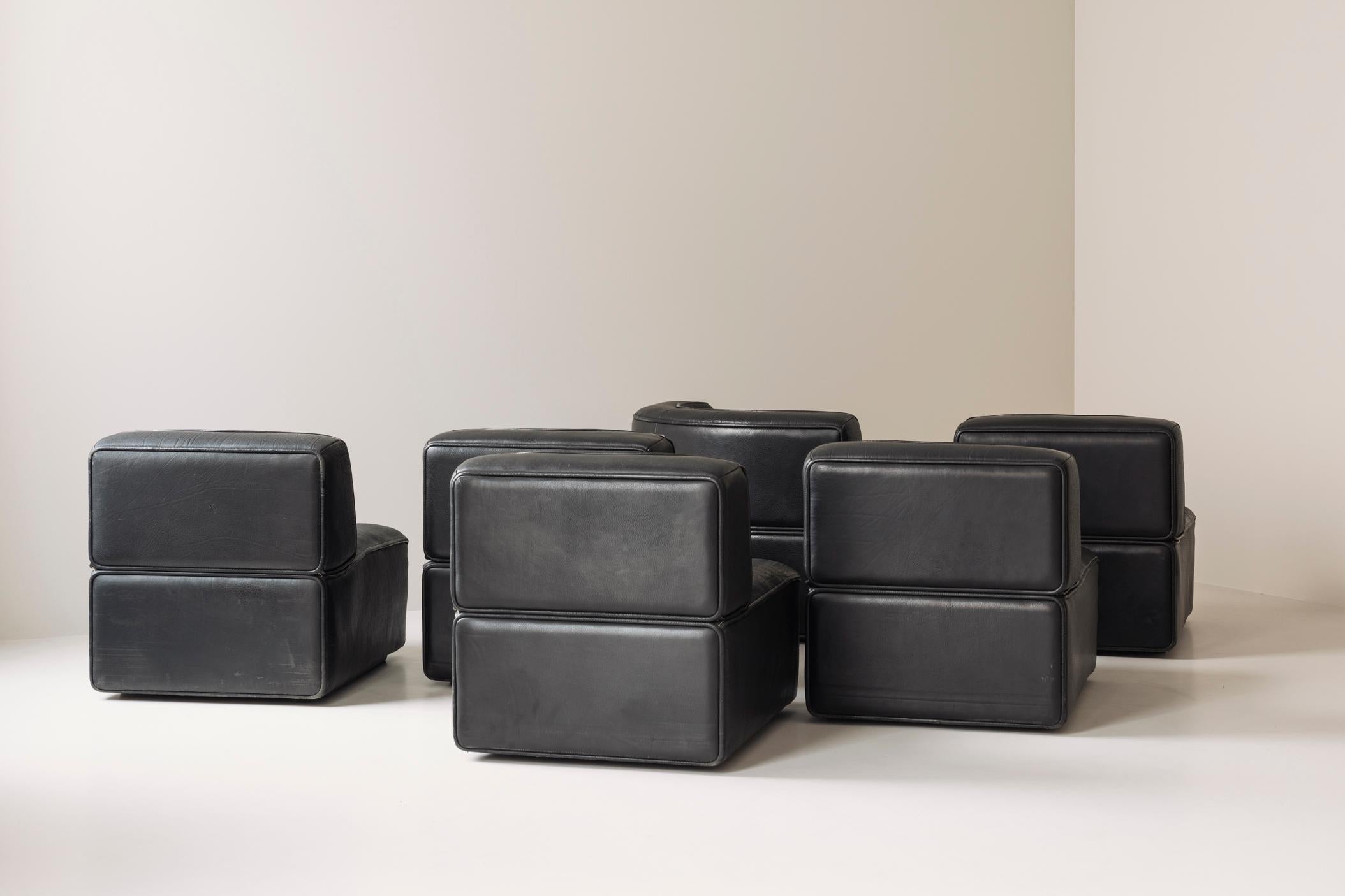 Sectional Black Leather ‘DS15’ Sofa Designed by De Sede, Switzerland, 1970s 9