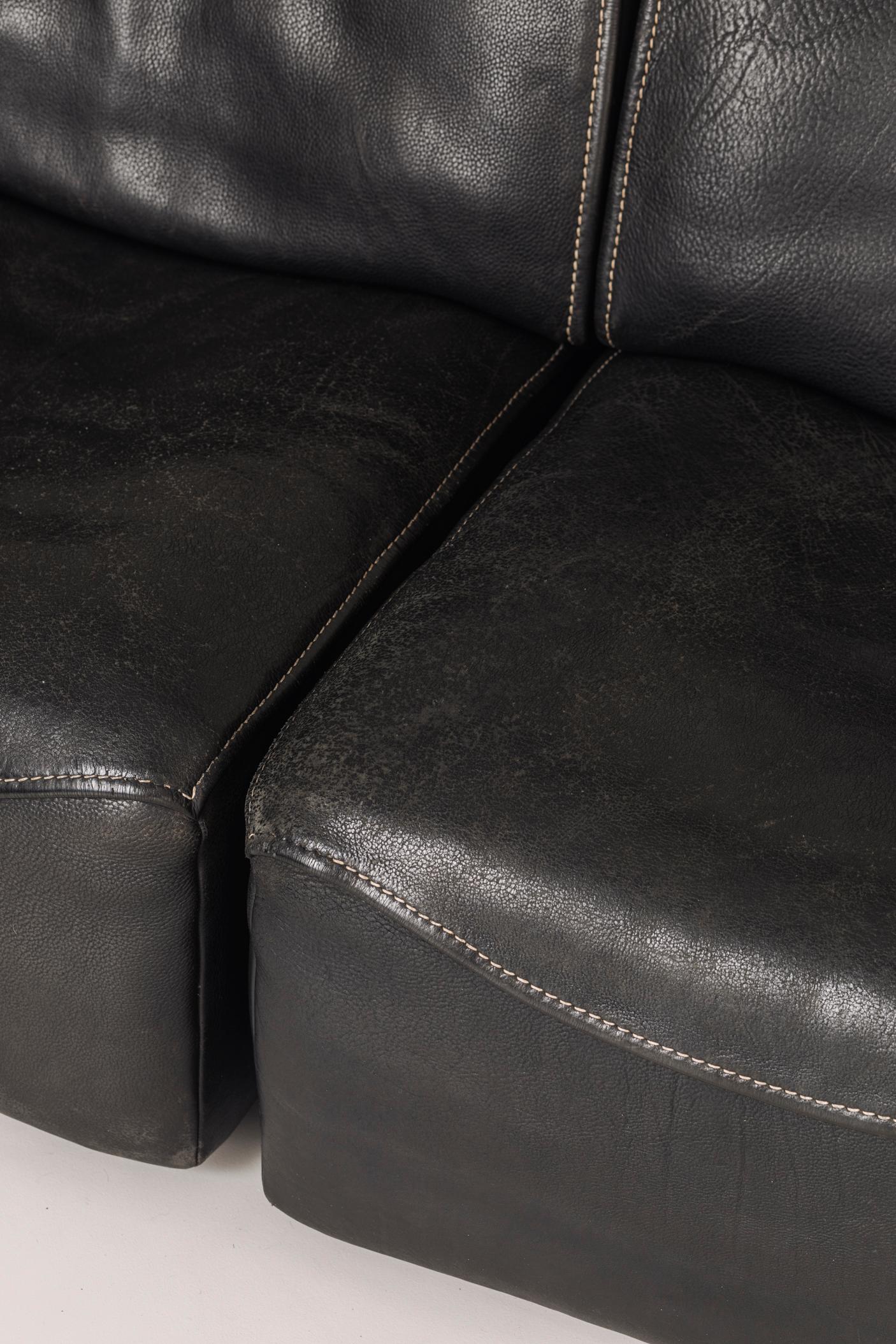 Late 20th Century Sectional Black Leather ‘DS15’ Sofa Designed by De Sede, Switzerland, 1970s