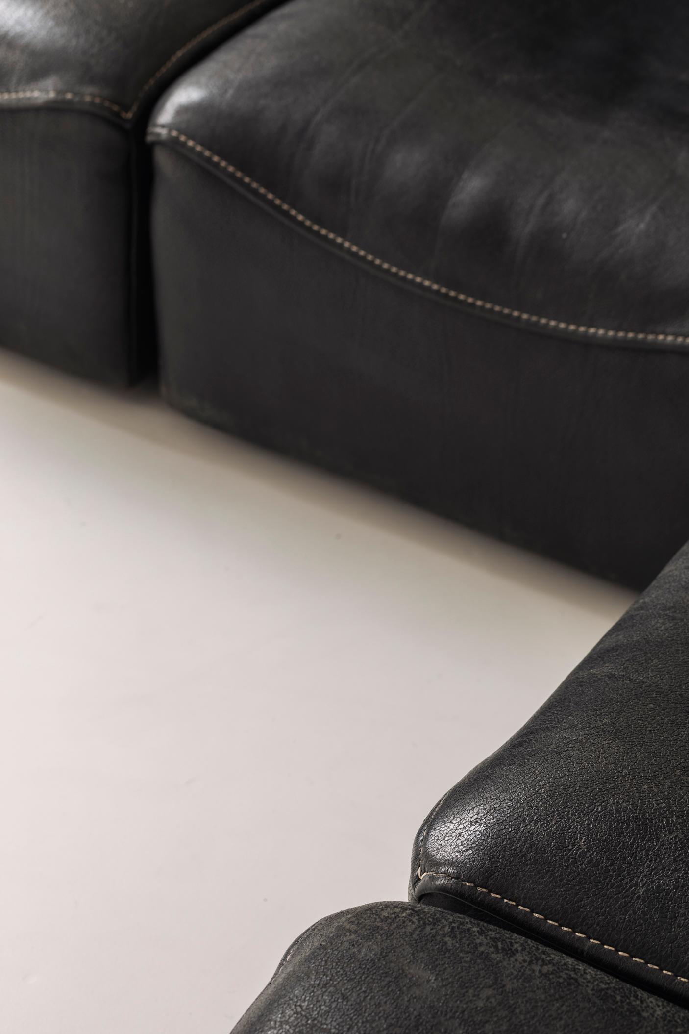 Sectional Black Leather ‘DS15’ Sofa Designed by De Sede, Switzerland, 1970s 1