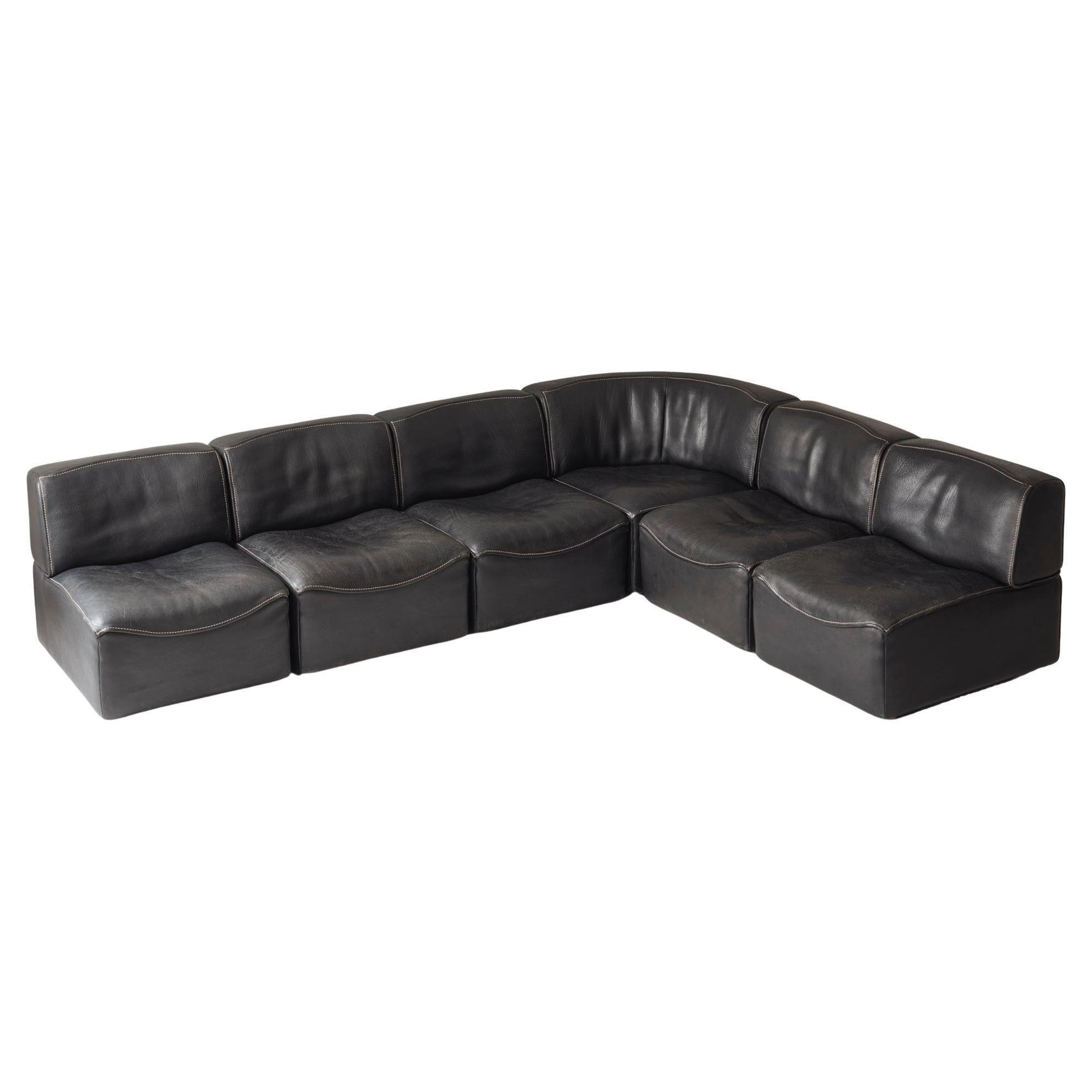 Sectional Black Leather ‘DS15’ Sofa Designed by De Sede, Switzerland, 1970s