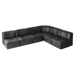 Sectional Black Leather ‘DS15’ Sofa Designed by De Sede, Switzerland, 1970s