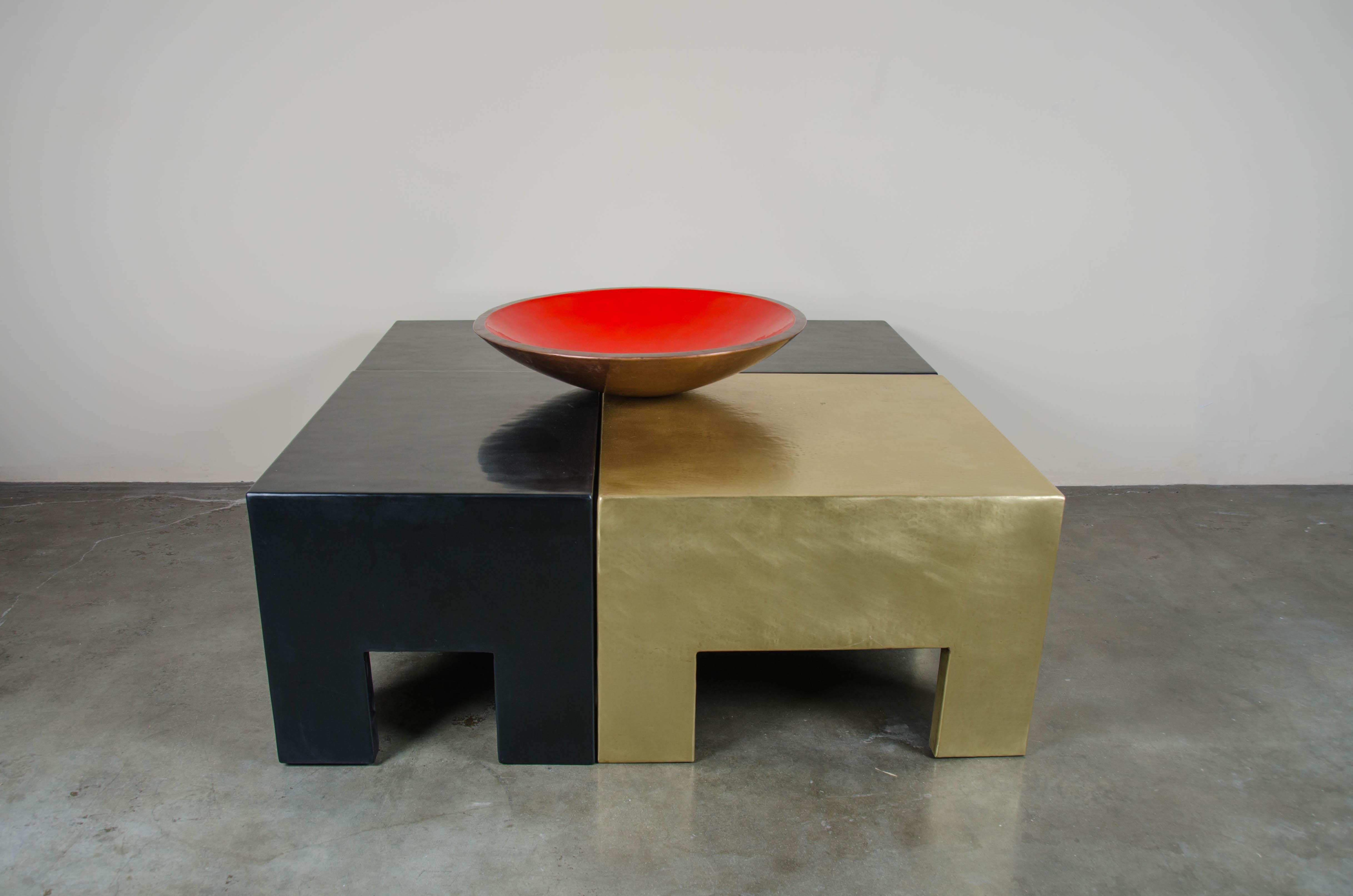 Repoussé Sectional Coffee Table, Black Lacquer and Brass by Robert Kuo, Limited Edition
